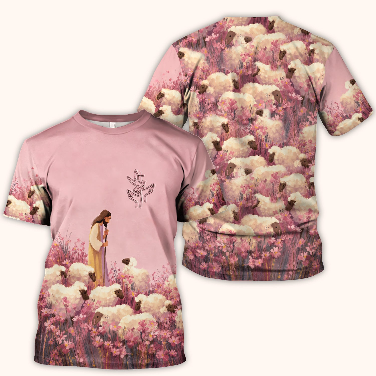 Christian Shepherd With Lambs Pattern Scrub Top, Comfortable Scrubs for Nurses