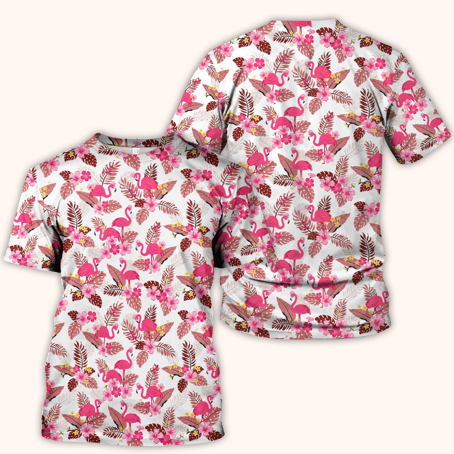 Pink Flamingo Tropical Floral Scrub Top, Breathable Fabrics Nursing Uniform