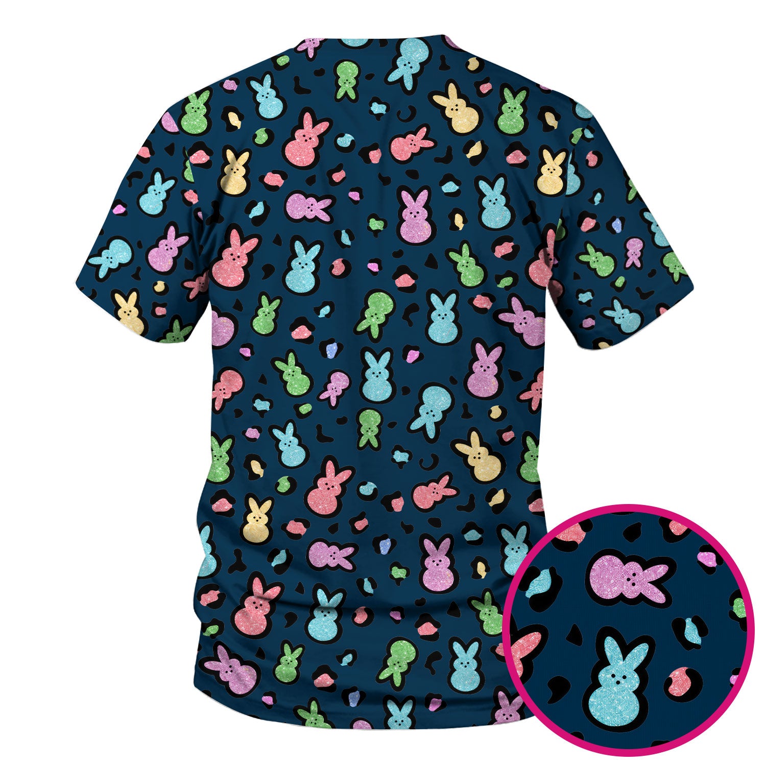 Cute Easter Bunny Pastel Pattern Scrub Top, Comfortable Scrubs for Nurses