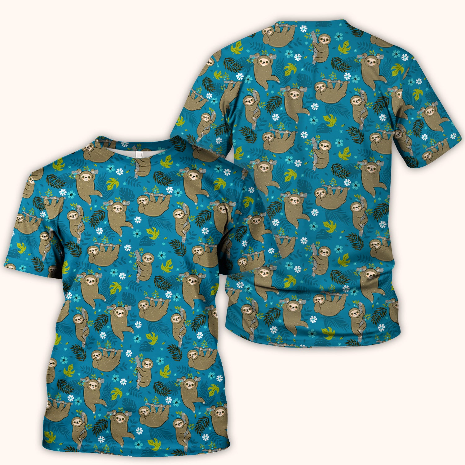 Jungle Tropical Sloth Pattern Scrub Top, Comfortable Scrubs for Nurses