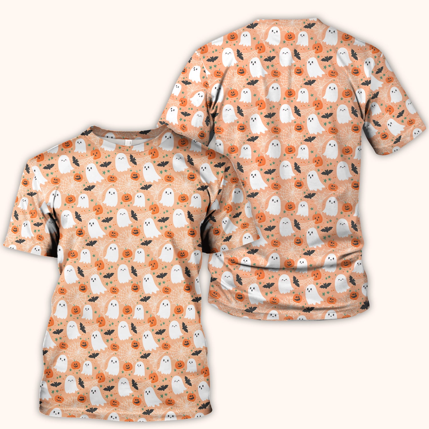 Cute Halloween Ghost And Pumpkin Scrub Top, Comfortable Scrubs for Nurses