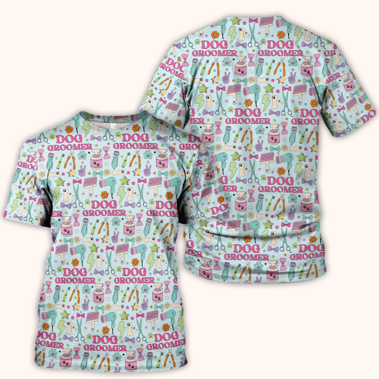 Dog Groomer Tools Pattern Nursing Scrub Top, Comfortable Scrubs for Nurses