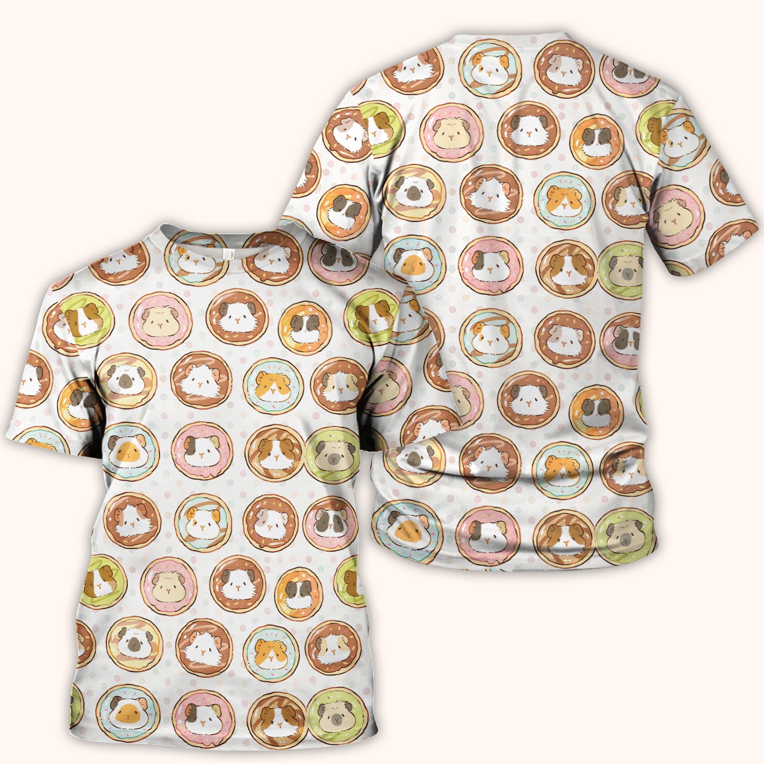 Cute Guinea Pig Donut Circle Pattern Scrub Top, Comfortable Scrubs for Nurses