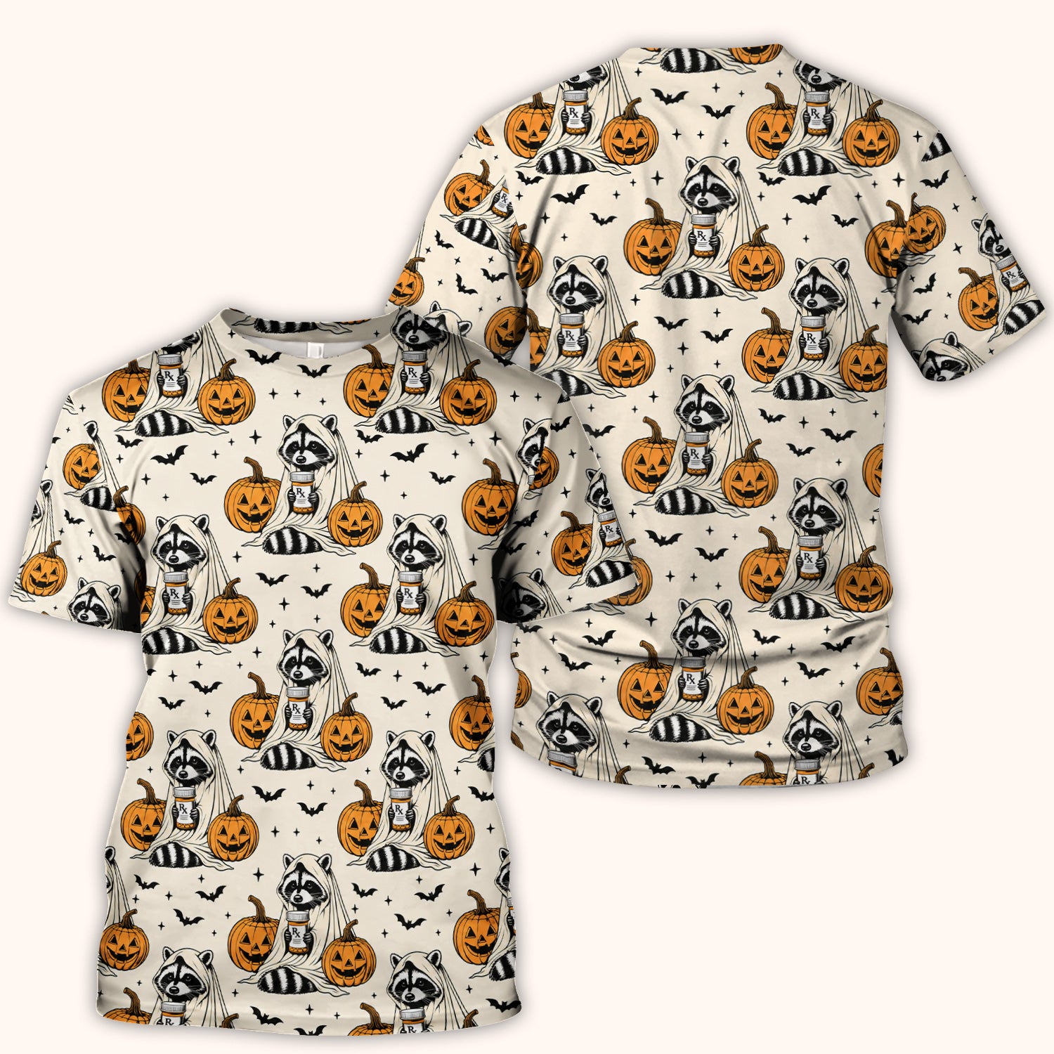 Halloween Raccoon with Pumpkin Bat Print Scrub Top, Comfortable Scrubs for Nurses