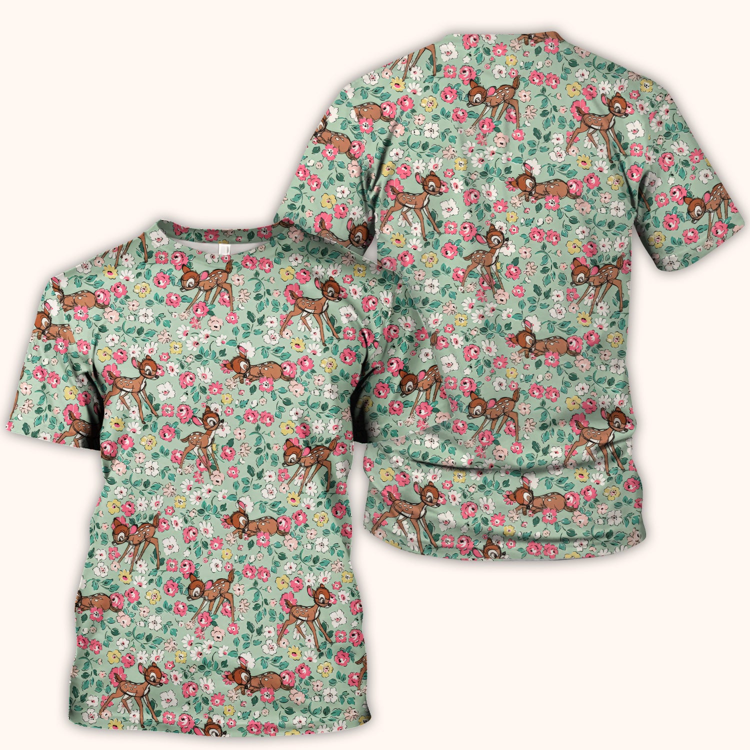 Cute Baby Deer Floral Pattern Scrub Top, Breathable Fabrics Nursing Uniform
