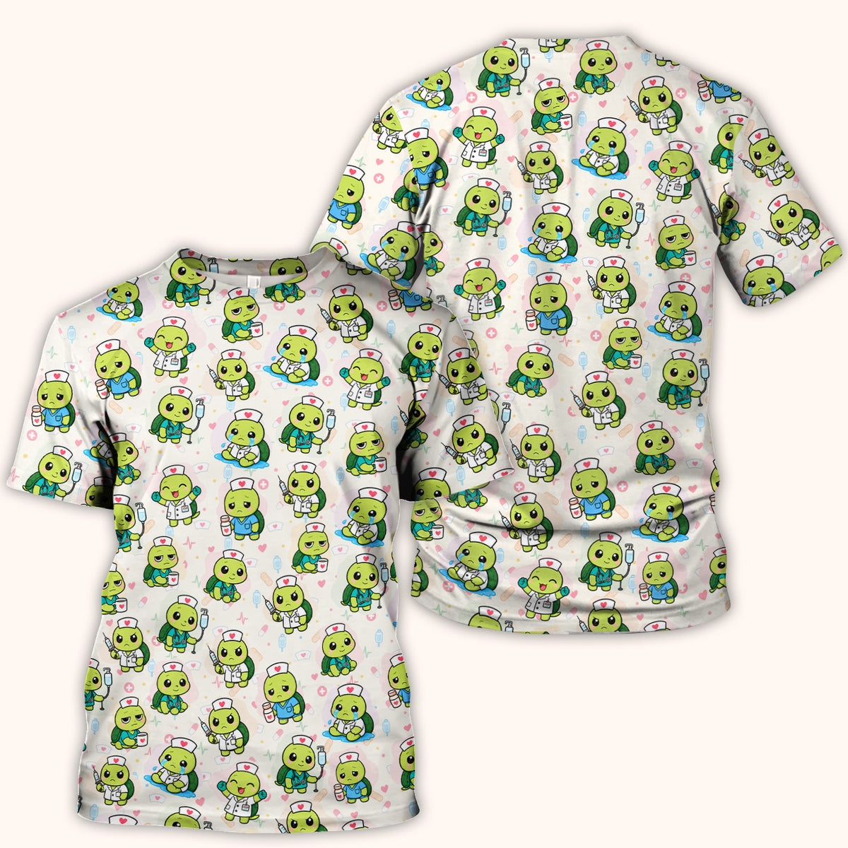 Cute Nurse Turtle Medical Icons Scrub Top, Comfortable Scrubs for Nicu Nurses