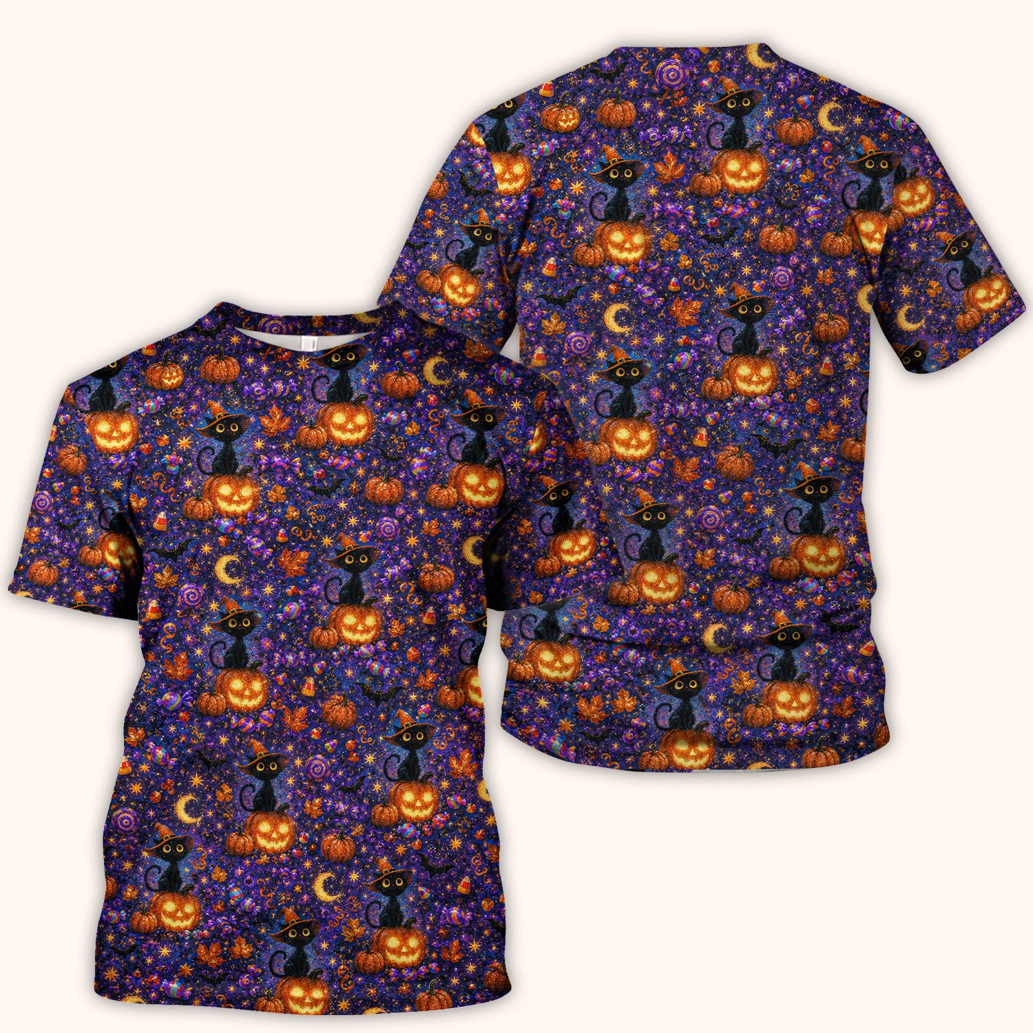 Mystical Halloween Witch Cat Scrub Top, Comfortable Scrubs for Nurses