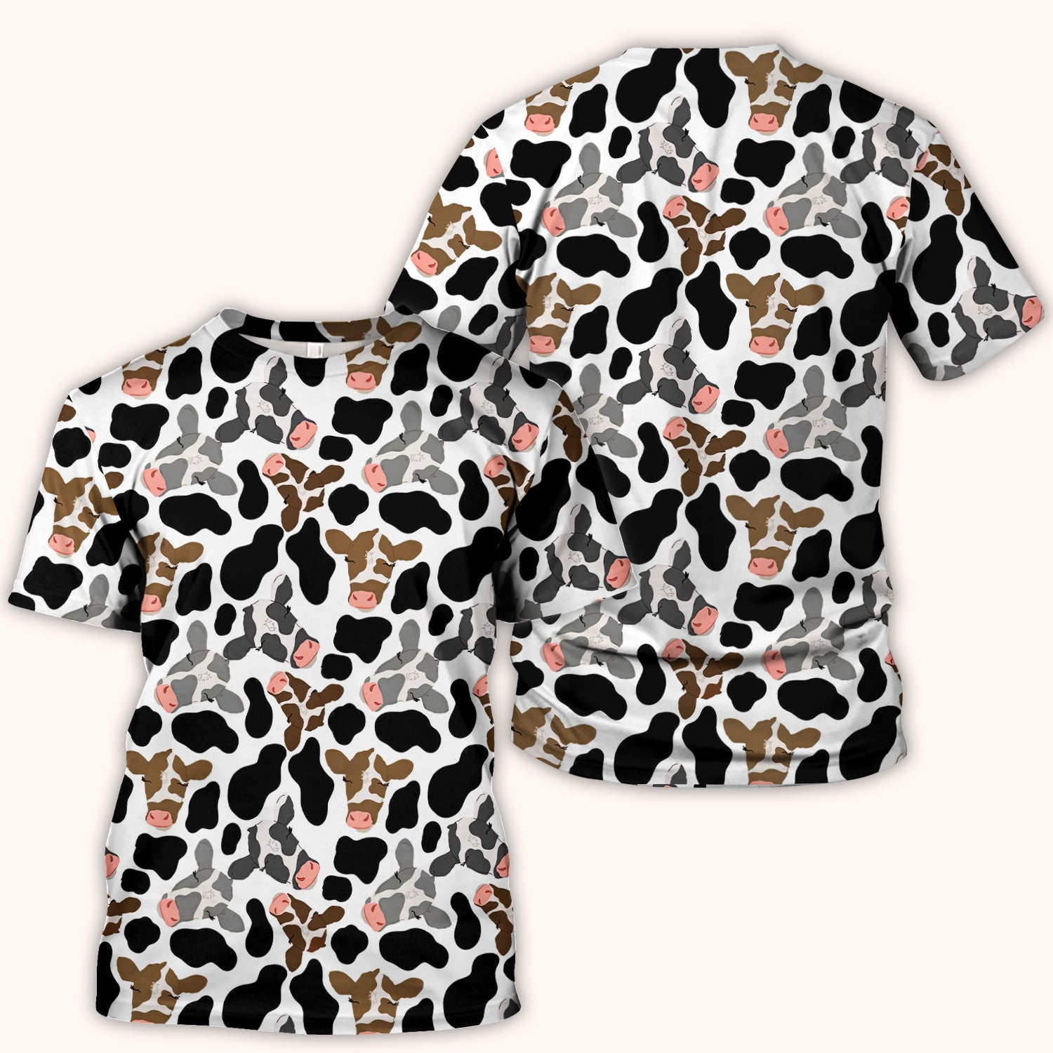 Cute Cow Face Black White Pattern Nurse Scrub Top, Comfortable Scrubs for Nurses