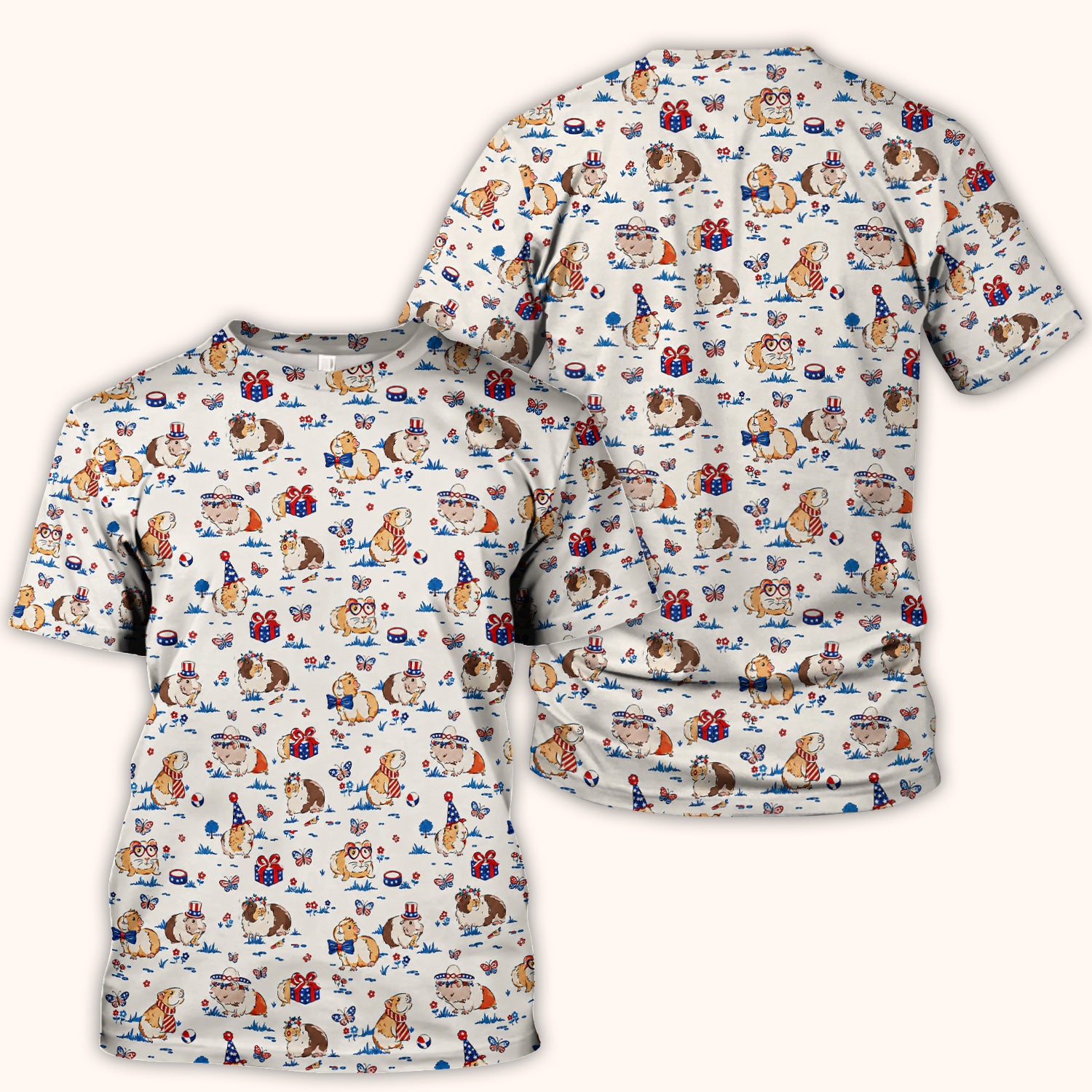 Patriotic Guinea Pig Celebration Pattern Scrub Top, Comfortable Scrubs for Nurses