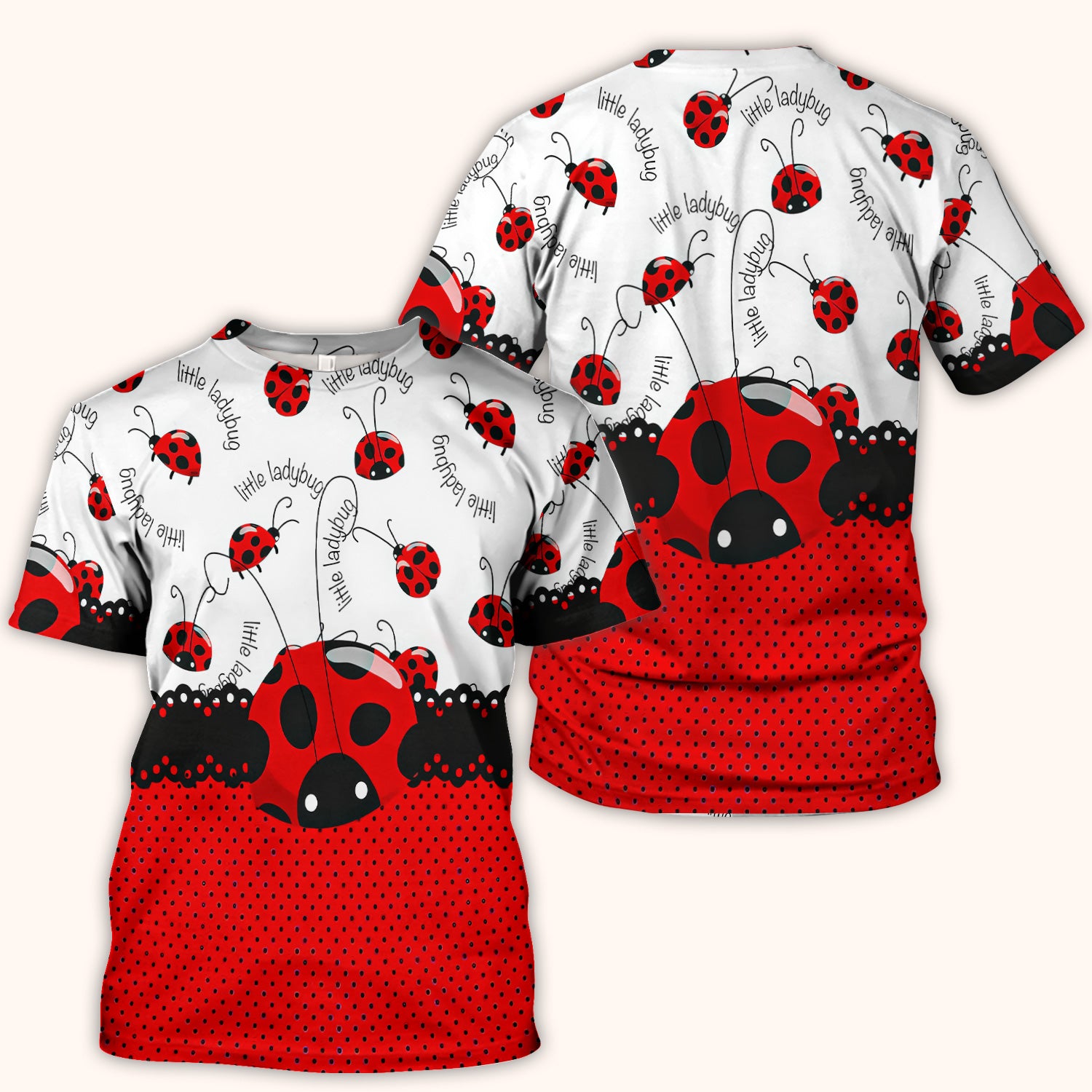 Cute Little Ladybug Polka Dot Pattern Scrub Top, Breathable Fabrics Nursing Uniform