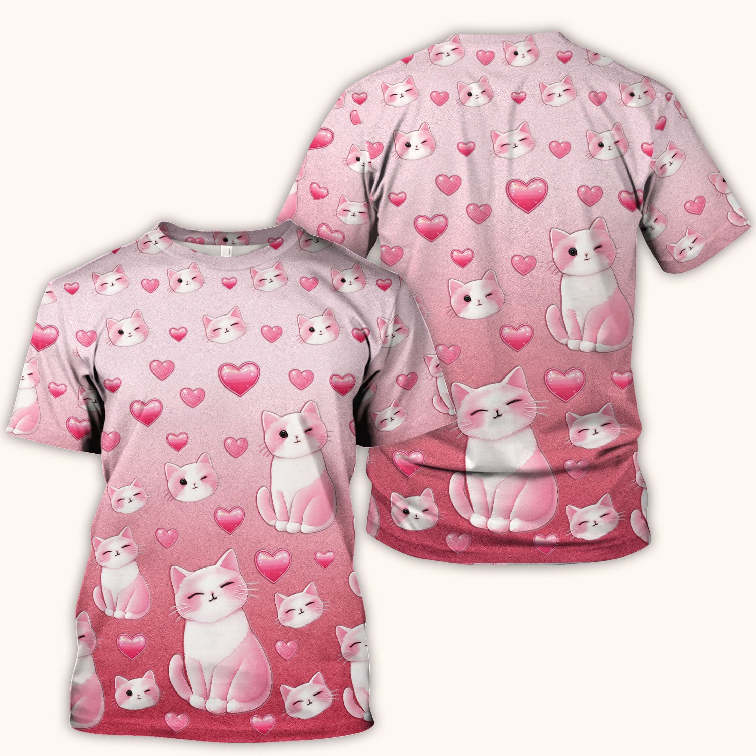 Valentine Cat Scrub Top, Cute Heart Pattern Nurse Shirt, Comfortable Scrubs For Nursing