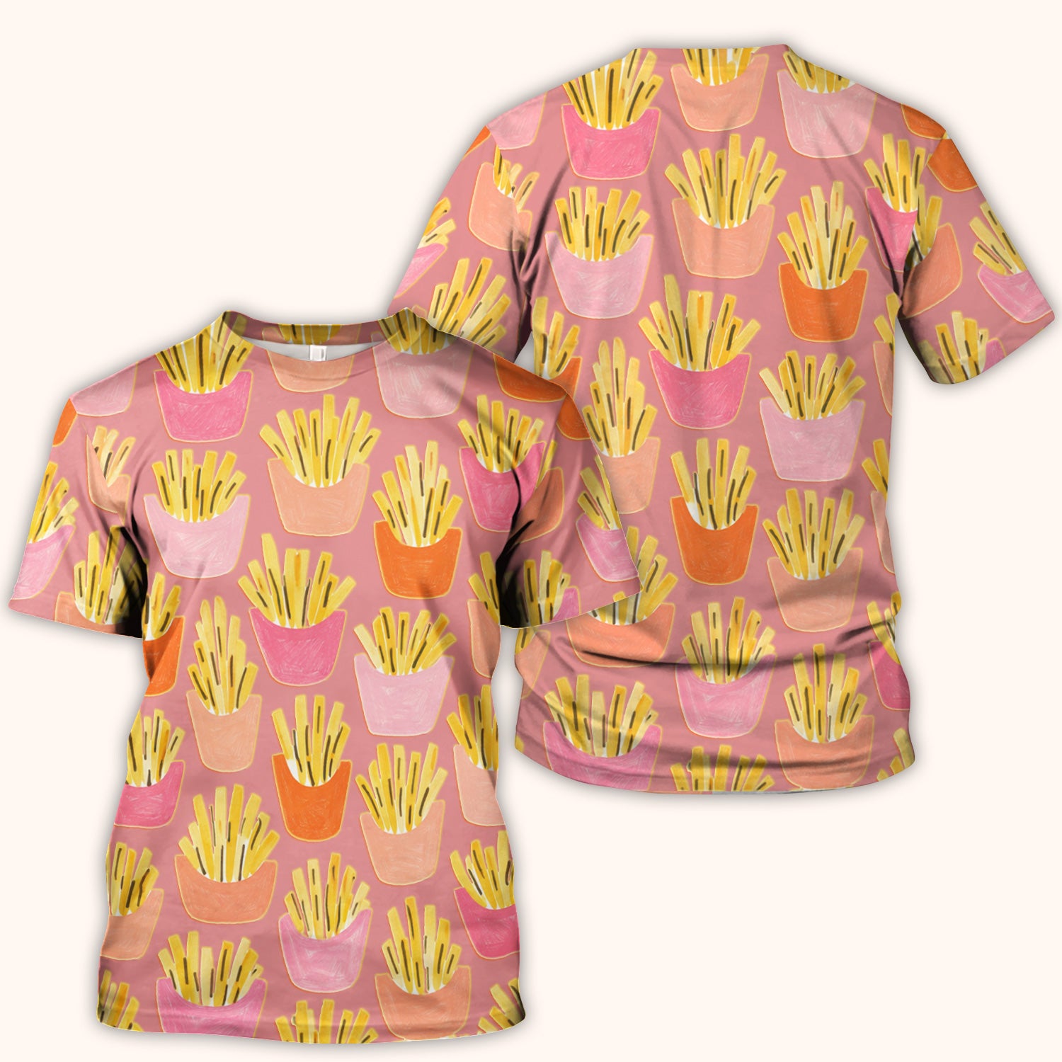 Funny French Fries Snack Food Pattern Scrub Top, Comfortable Scrubs for Nurses