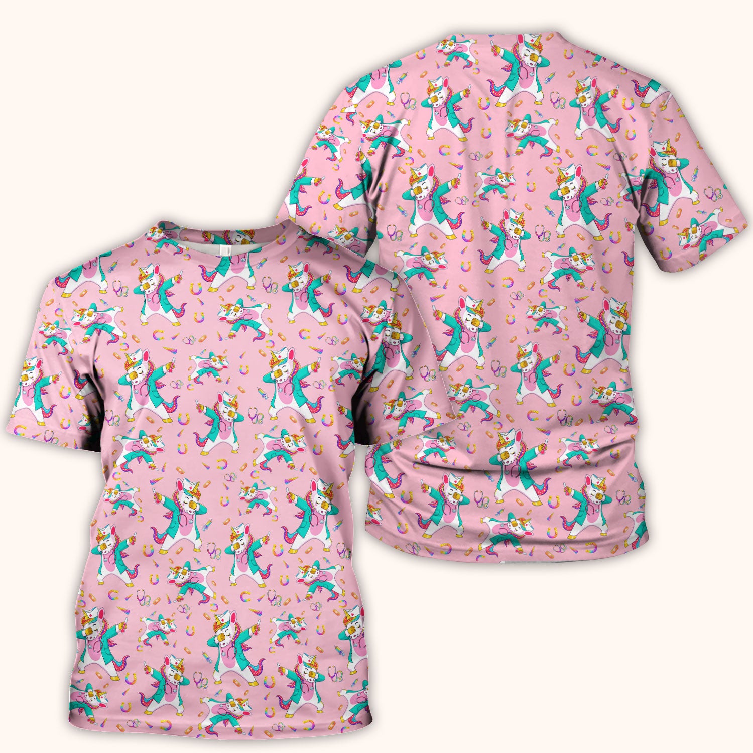 Cute Unicorn Nurse Dance Pattern Scrub Top, Breathable Fabrics Nursing Uniform