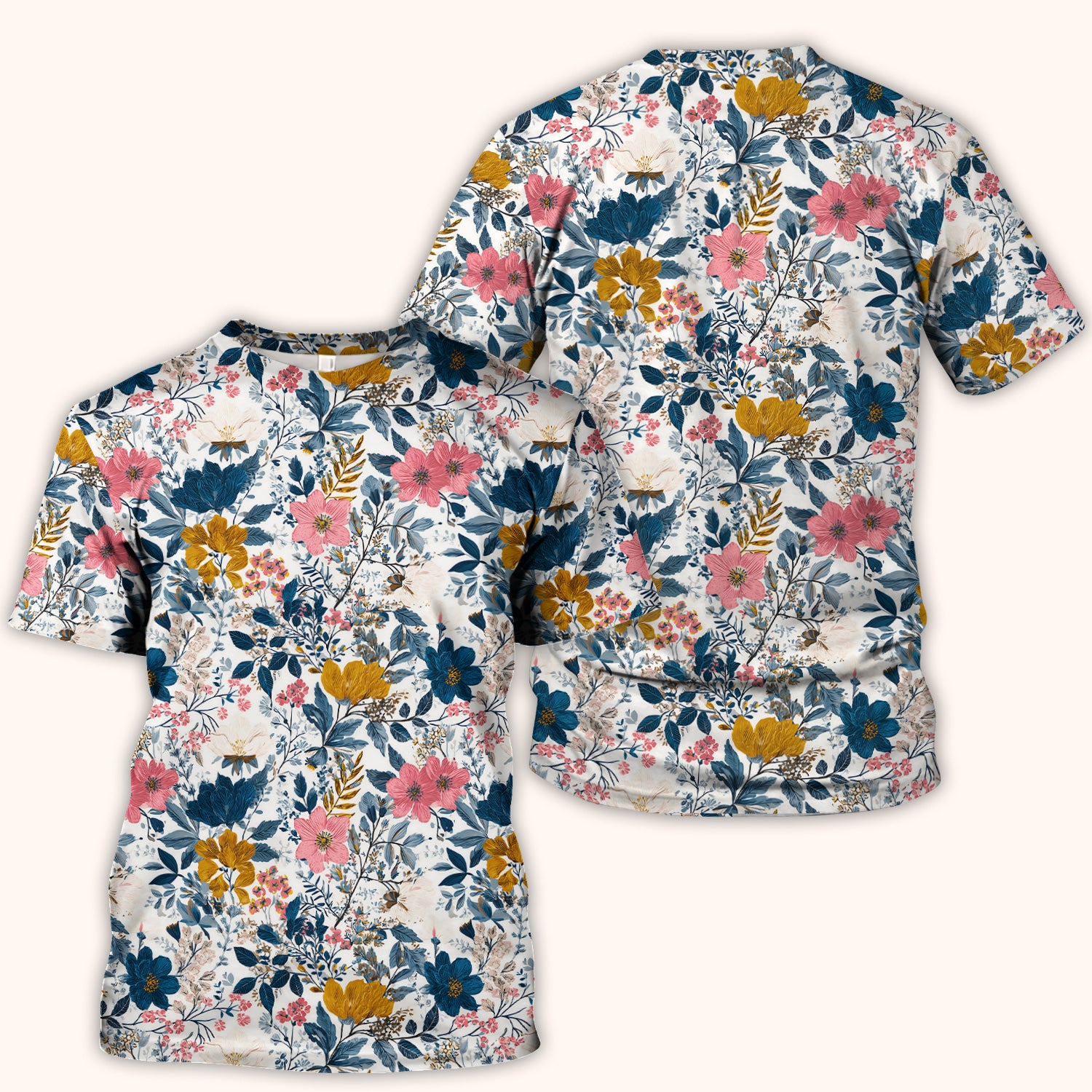 Elegant Floral Garden Bloom Pattern Scrub Top, Comfortable Scrubs for Nurses