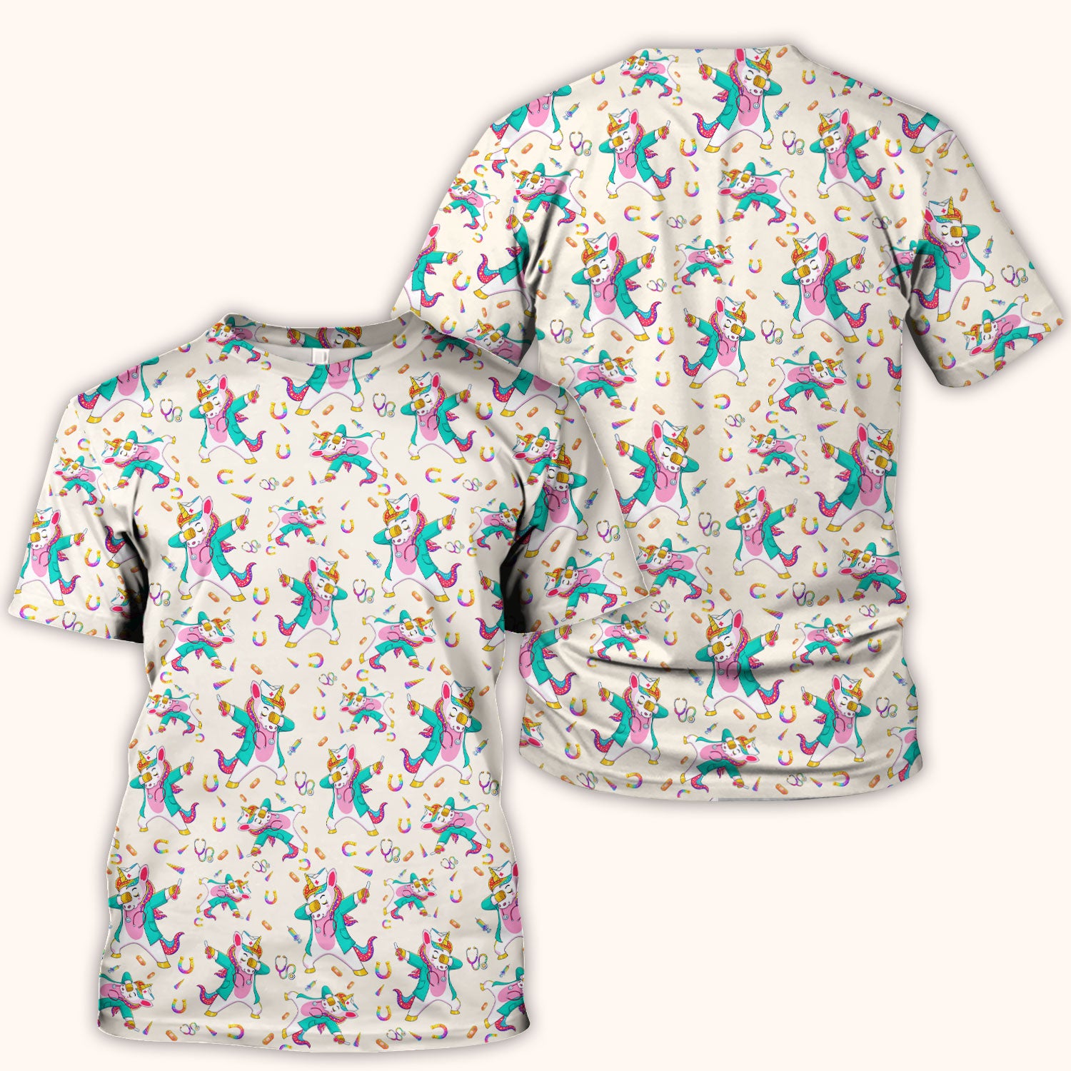 Cute Unicorn Nurse Dance Pattern Scrub Top, Breathable Fabrics Nursing Uniform