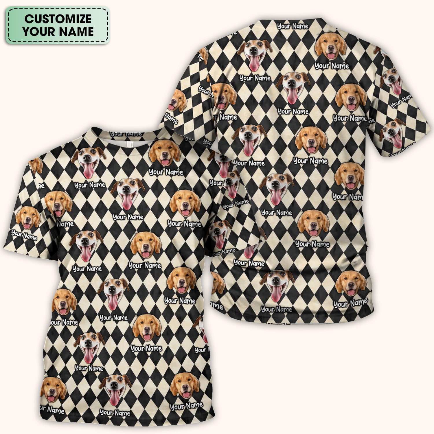 Personalized Pet Portrait Argyle Scrub Top, Comfortable Scrubs for Nurses