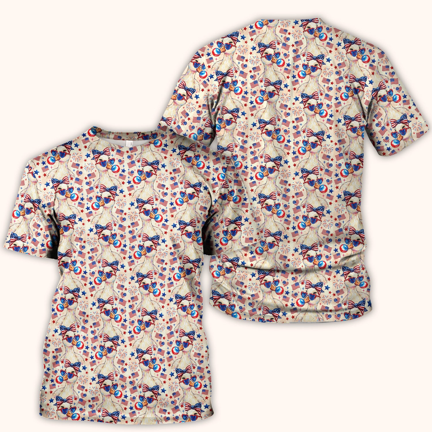 USA Flag 250th Patriotic Duck Sunglasses Pattern Scrub Top, Breathable Fabrics Nursing Uniform