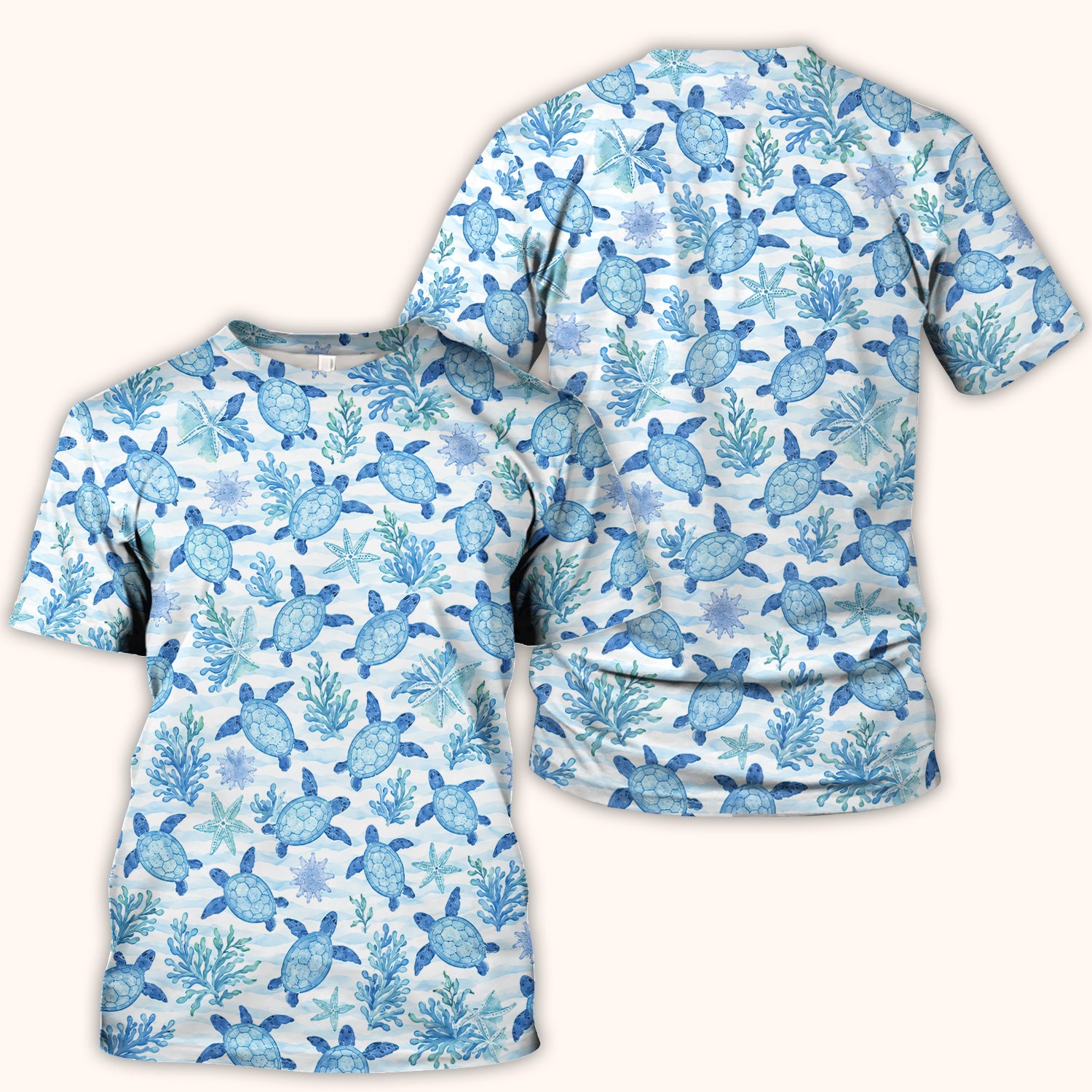 Cute Coastal Sea Turtle Coral Pattern Scrub Top, Comfortable Scrubs for Nurses