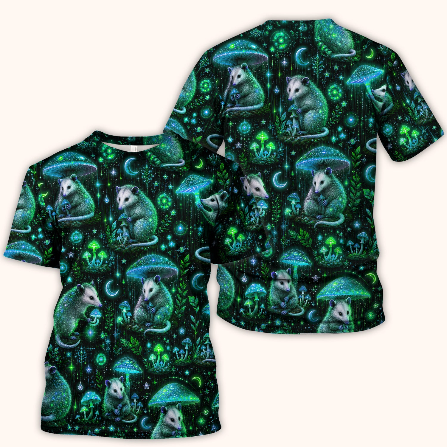 Moonlit Opossum Mushroom Pattern Scrub Top, Comfortable Scrubs for Nurses