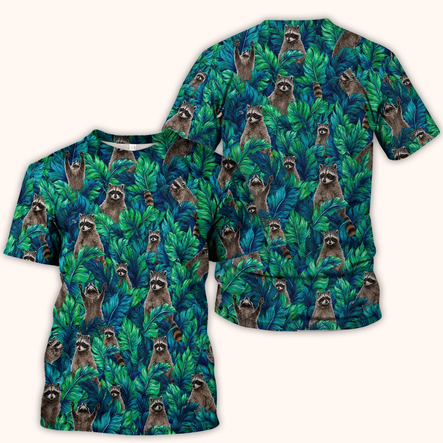 Tropical Raccoon Jungle Leaves Pattern Scrub Top, Comfortable Scrubs for Nurses