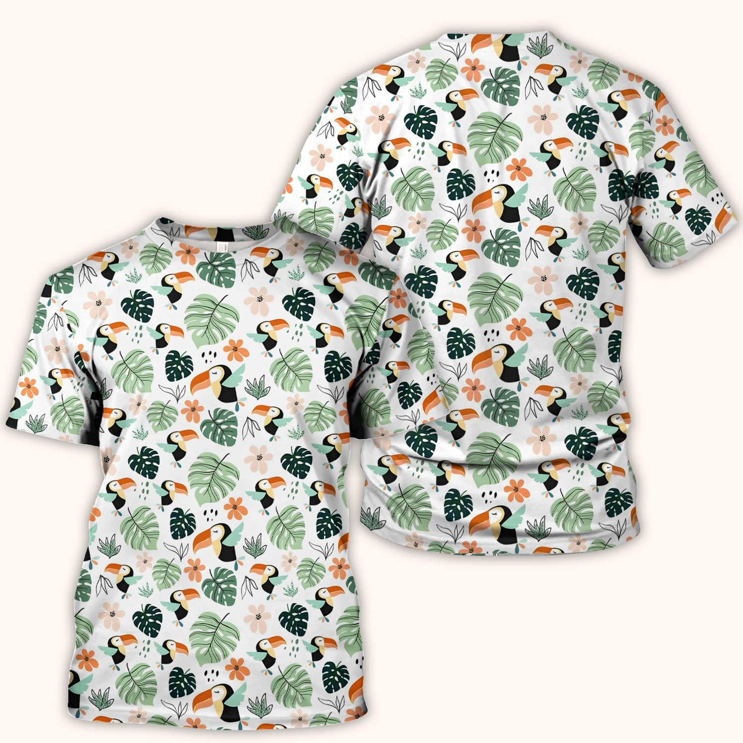 Tropical Toucan Leaf Floral Pattern Scrub Top, Comfortable Scrubs for Nurses