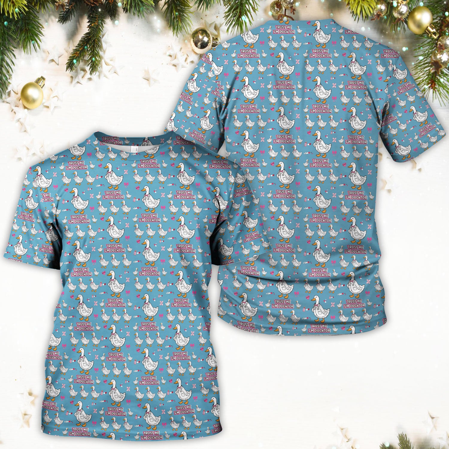 Trust Me I'm Ducktor Scrub Top, Funny Duck Pattern Scrub Shirt, Breathable Fabrics Nursing Uniform For Women