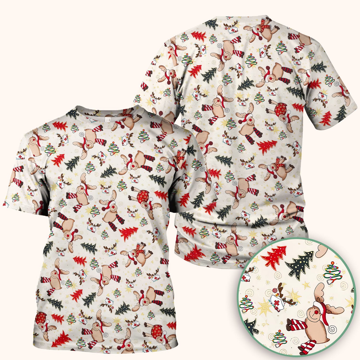 Cute Reindeer Christmas Nurse Scrub Top - Festive Holiday Medical Shirt - Comfortable Scrubs for Women RN CNA LPN