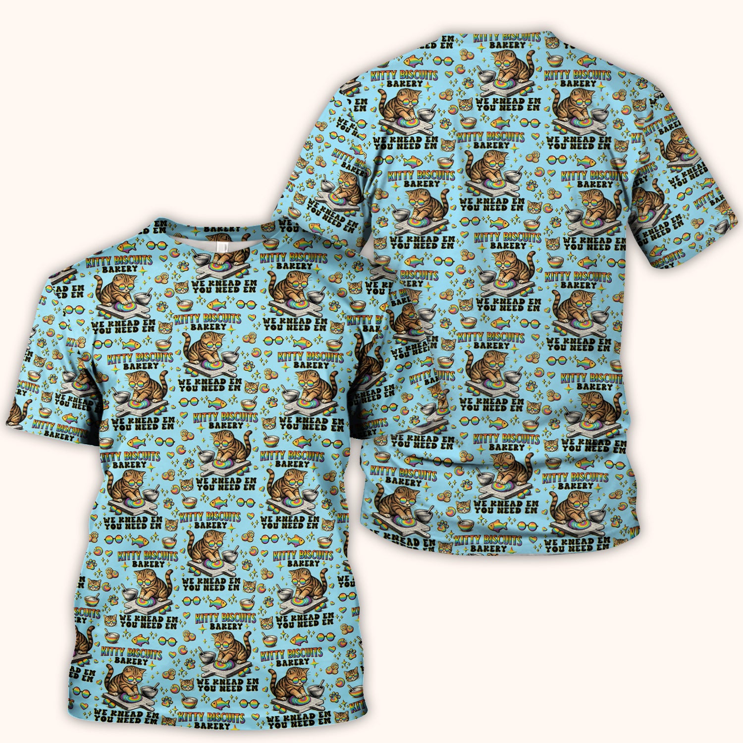 Pride Nurse Cat Baking Rainbow Dough Pattern Scrub Top, Breathable Fabrics Nursing Uniform