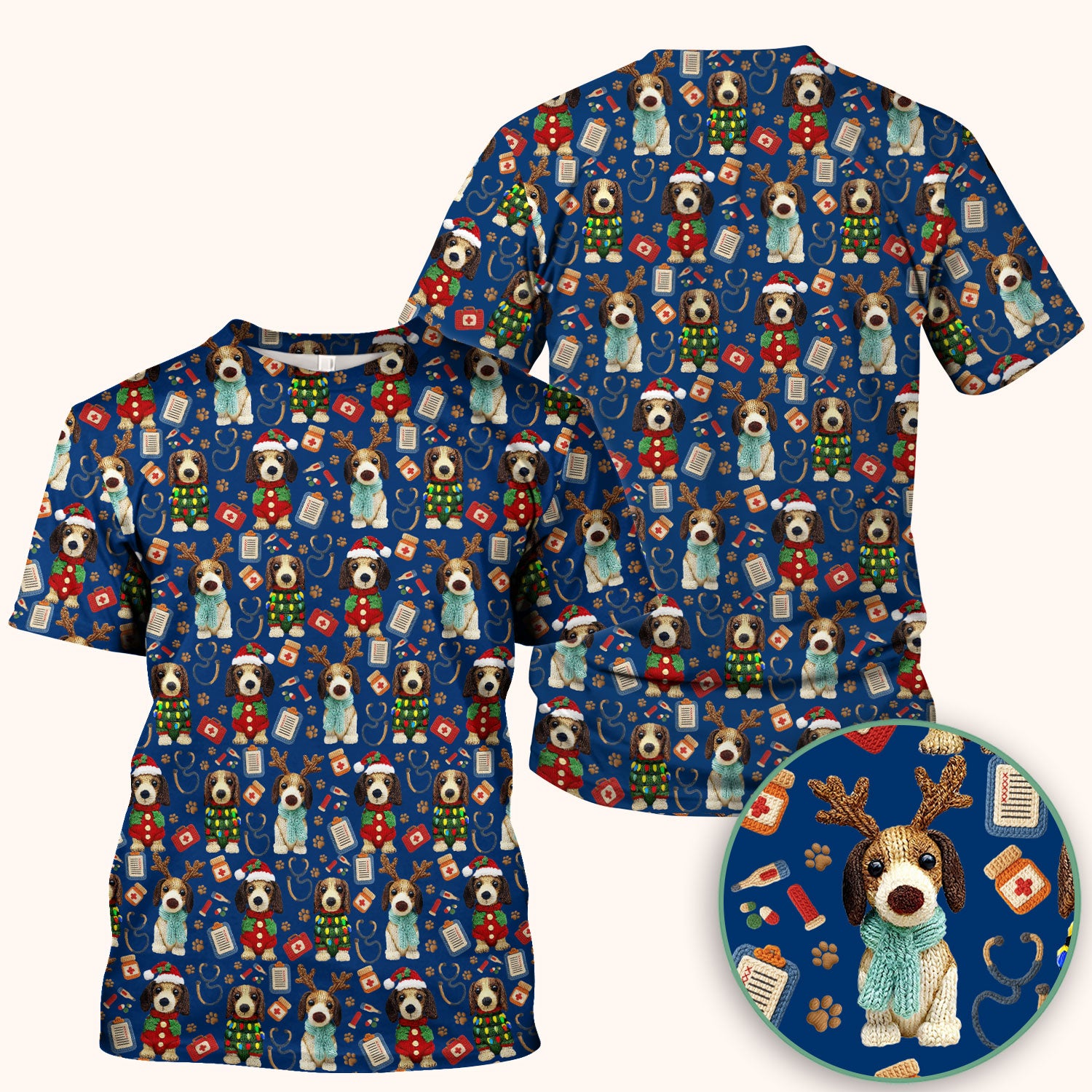 Christmas Doxie Scrubs for Women - Cute Dachshund Christmas Scrub Top for Nurses - Funny Medical Uniform Gift