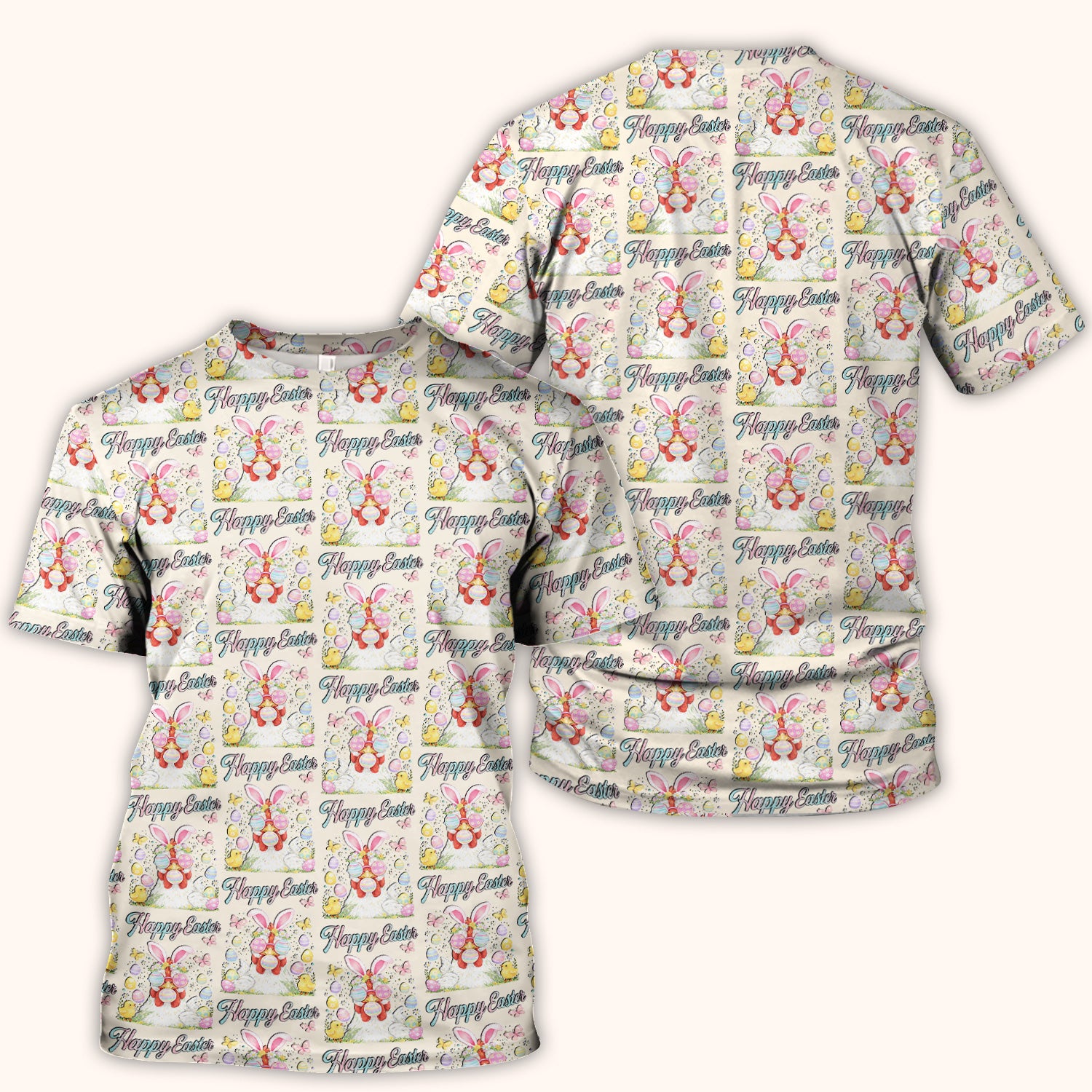 Happy Easter Bunny Eggs Pattern Scrub Top, Comfortable Scrubs for Nurses