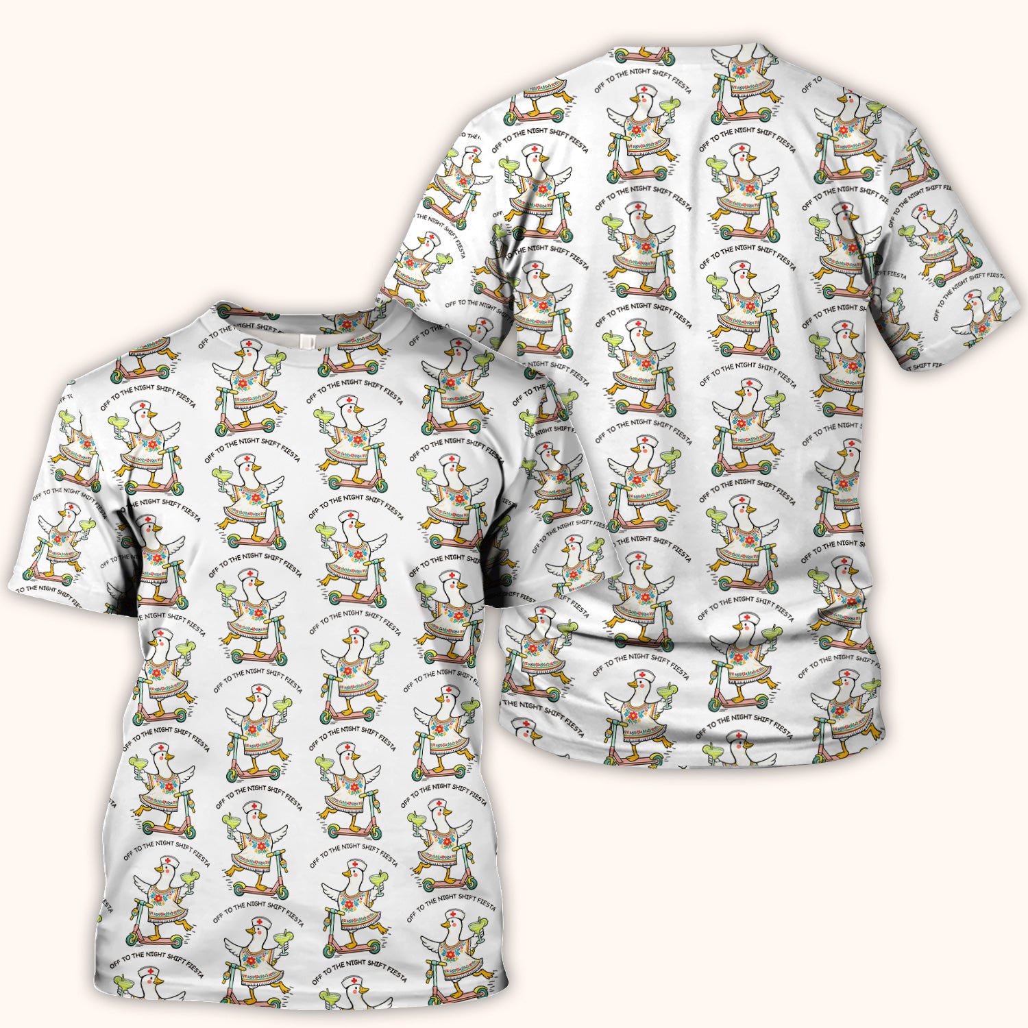 Funny Duck Scooter Night Shift Fiesta Scrub Top, Comfortable Scrubs for Nurses