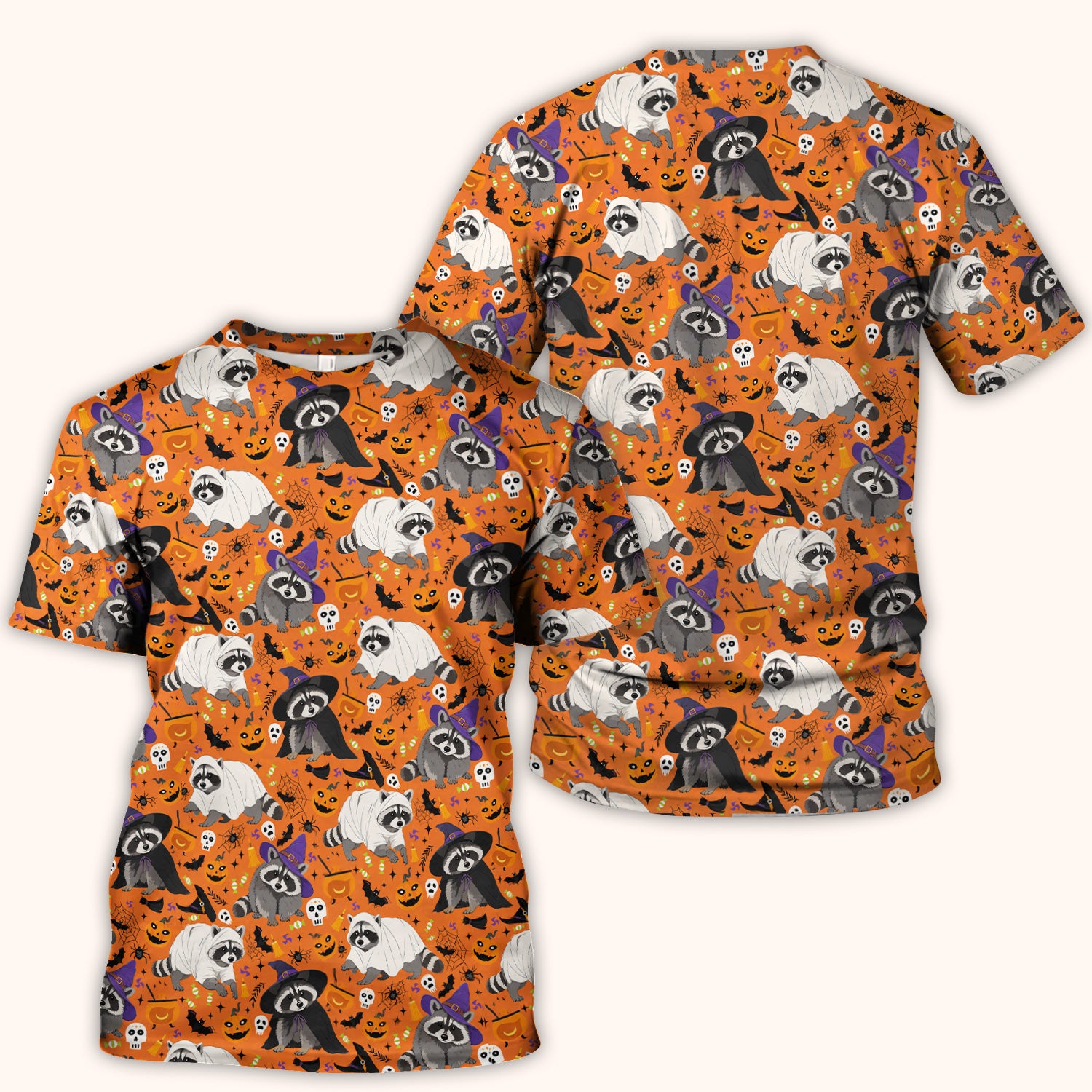 Cute Halloween Raccoon Costumes Print Scrub Top, Comfortable Scrubs for Nurses