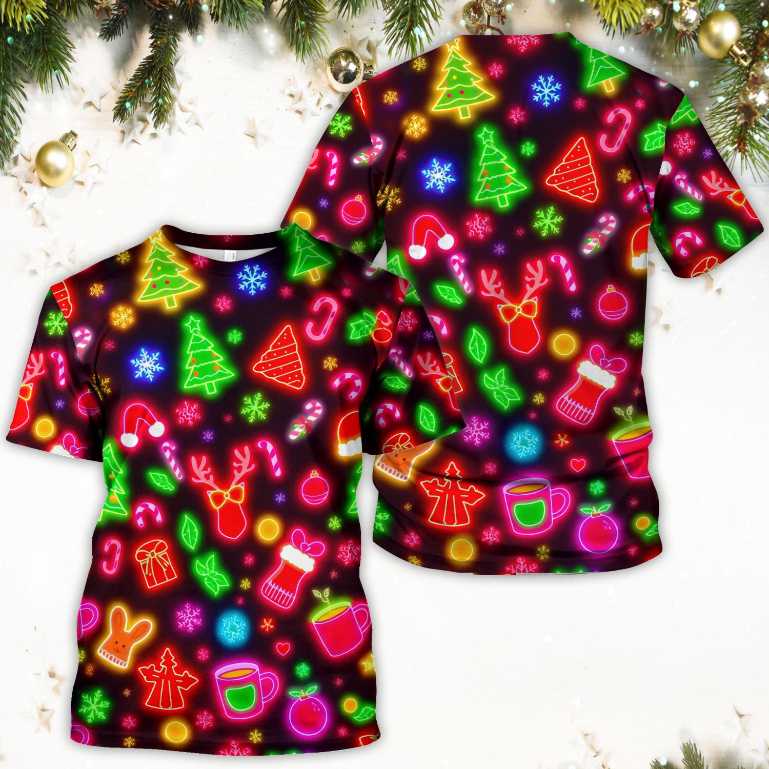 Reindeer Neon Xmas Scrub Top, Christmas Pattern Scrub Shirt,  Breathable Fabrics Nursing Uniform