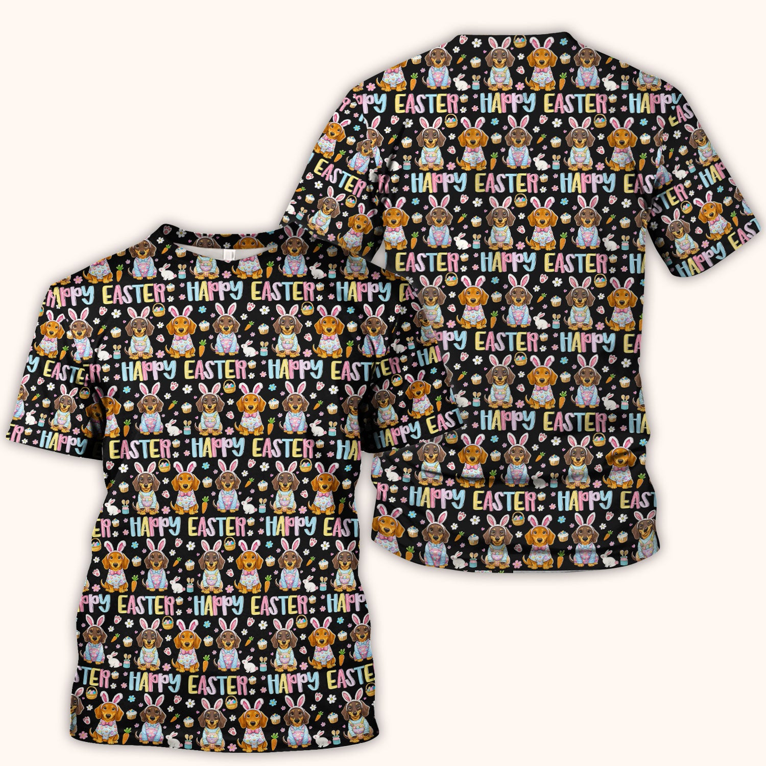 Happy Easter Dachshund Bunny Print Scrub Top, Comfortable Scrubs for Nurses
