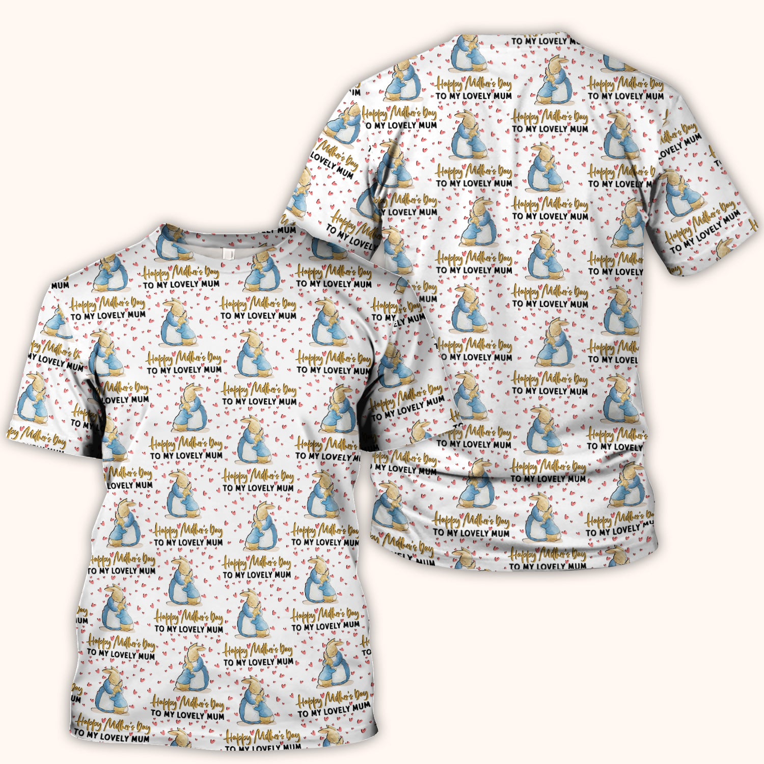Happy Mothers Day Bunny Love Pattern Scrubs Top, Comfortable Scrubs for Nurses
