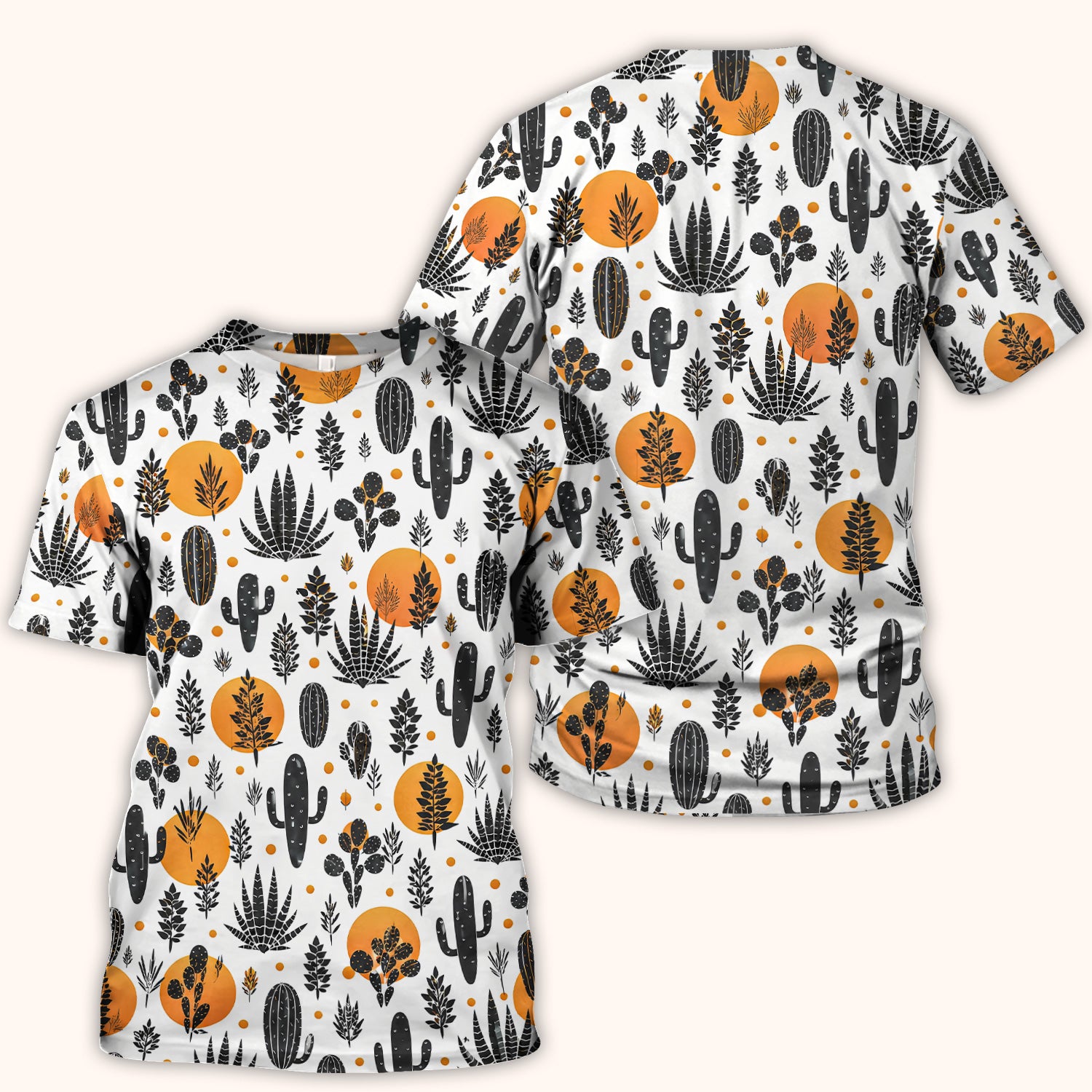 Desert Cactus Orange Sun Pattern Scrub Top, Comfortable Scrubs for Nurses