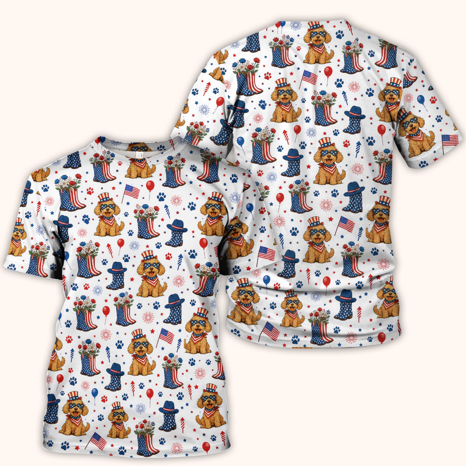 Patriotic Puppy Cowboy Boots Pattern Scrub Top, Comfortable Scrubs for Nurses