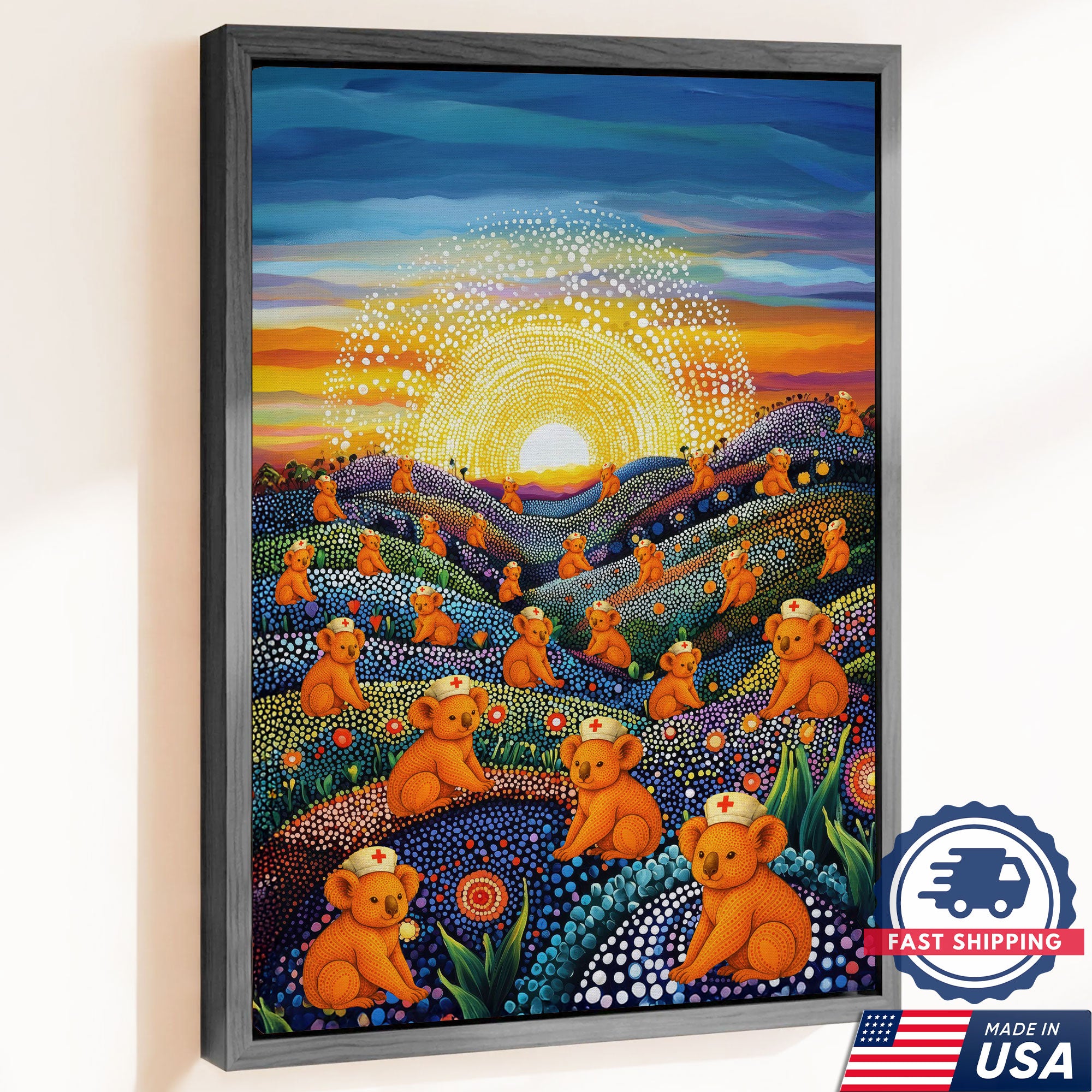 Australian Koala Dot Art Inspired Canvas - Medical Wall Decoration