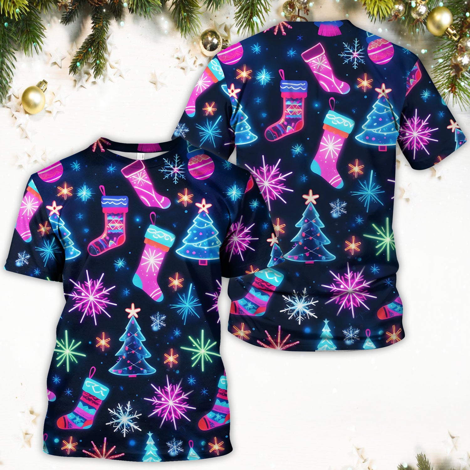 Xmas Neon Pattern Scrub Top, Christmas Scrub Shirt, Breathable Fabrics Nursing Uniform