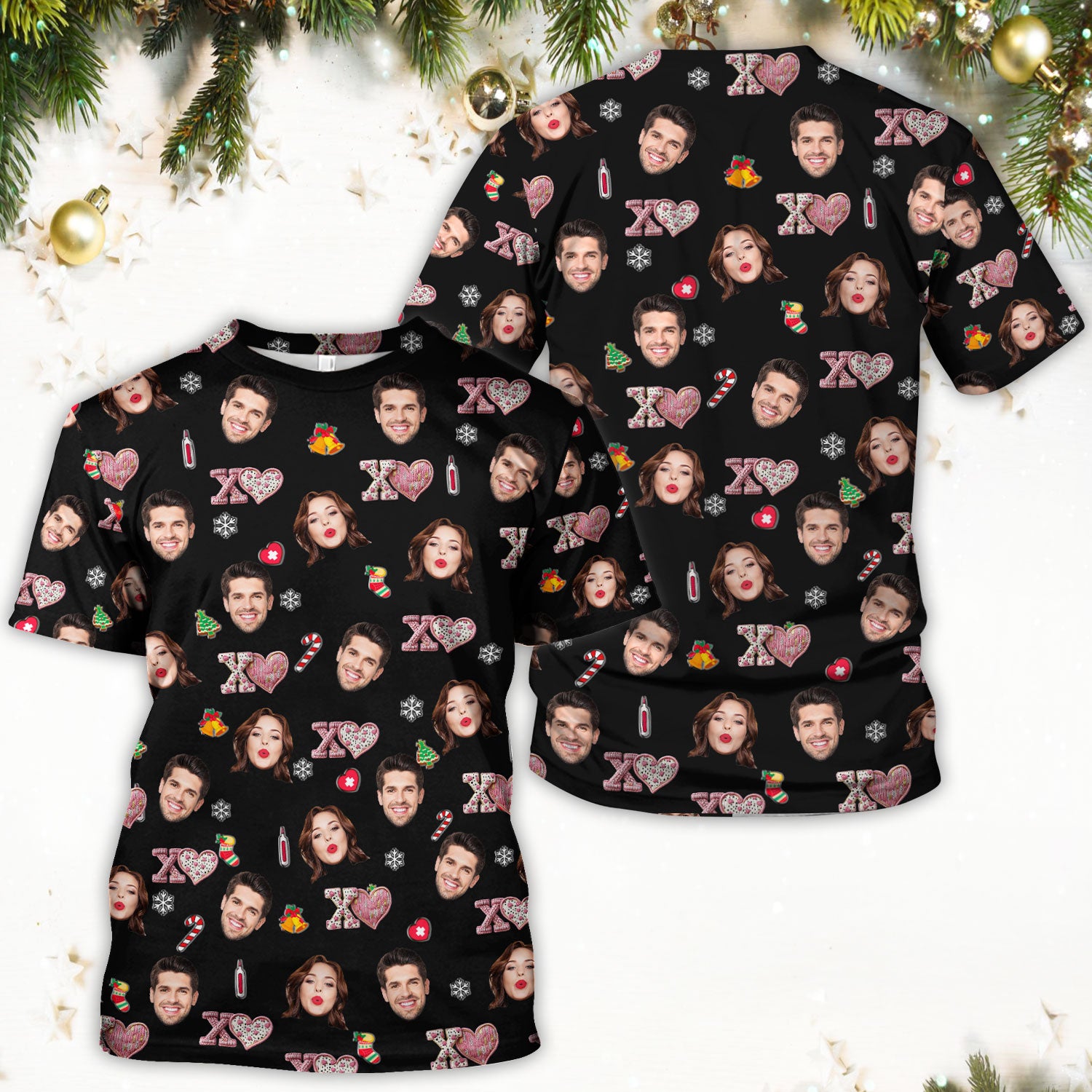 Custom Face Pattern XOXO Scrub Shirt, Personalized Photo Scrub Top, Breathable Fabrics Nursing Uniform