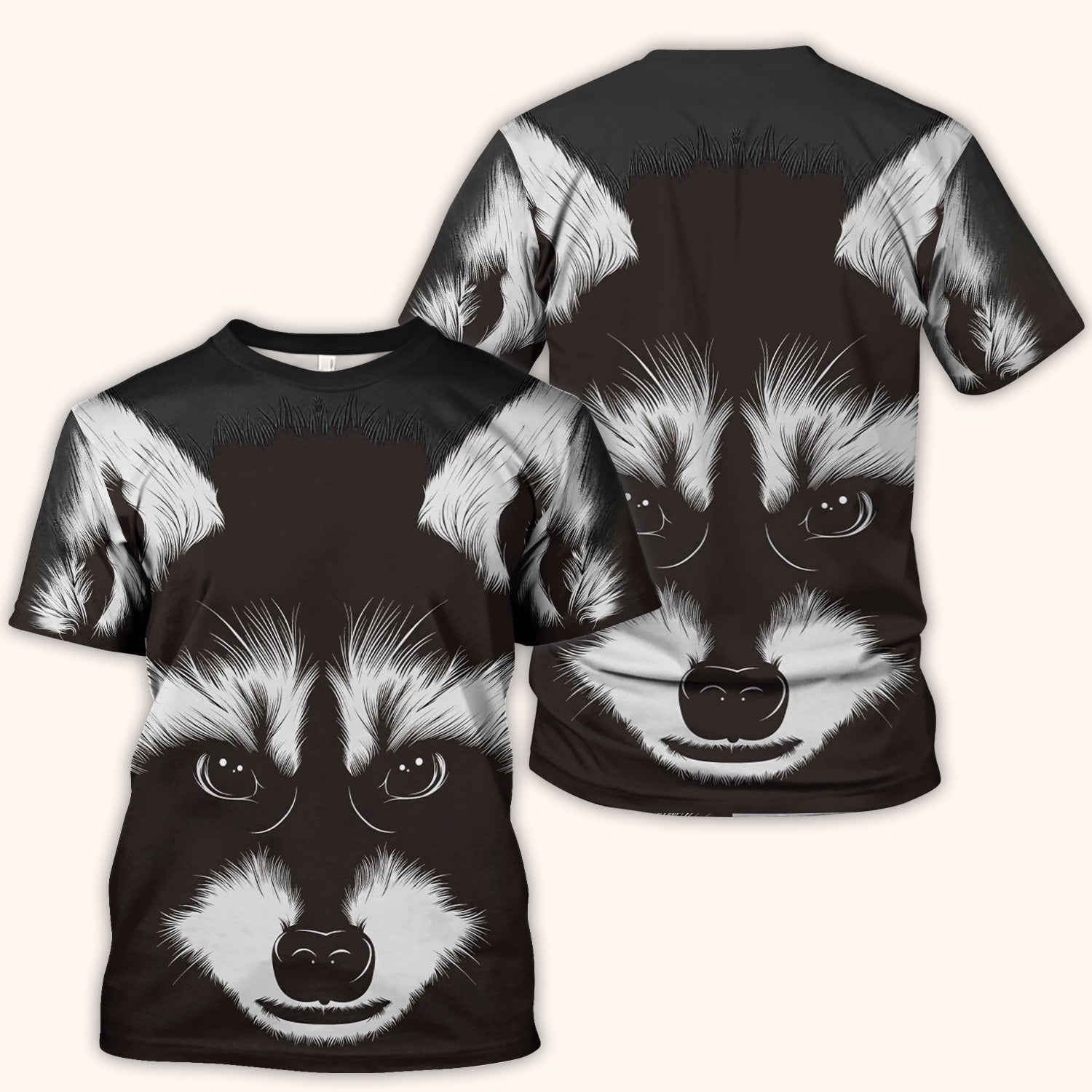 Black White Raccoon Face Pattern Scrub Top, Comfortable Scrubs for Nurses