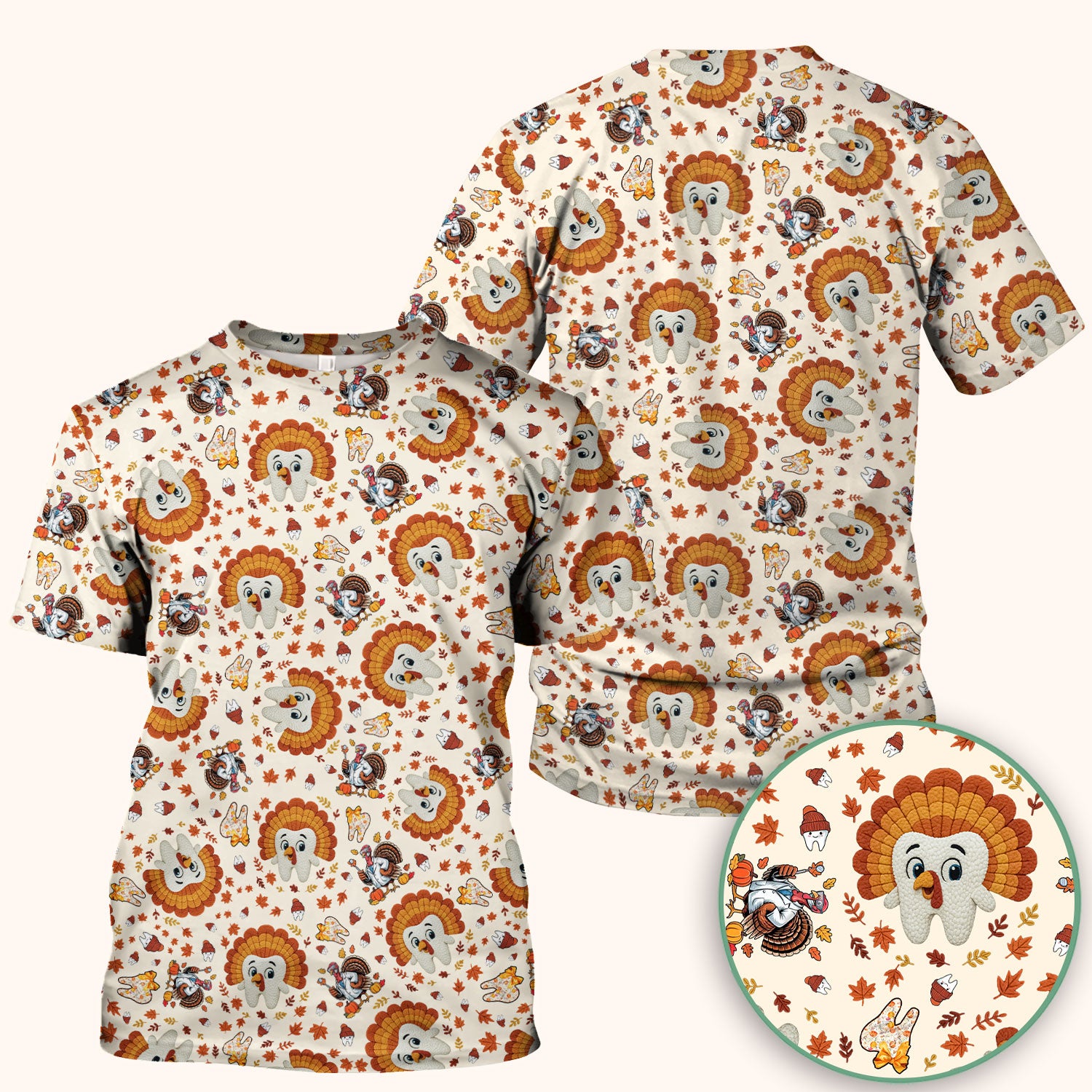 Funny Thanksgiving Tooth Scrub Top - Cute Turkey Dental Nurse Shirt - Fall Medical Uniform for Hygienists & Nurses