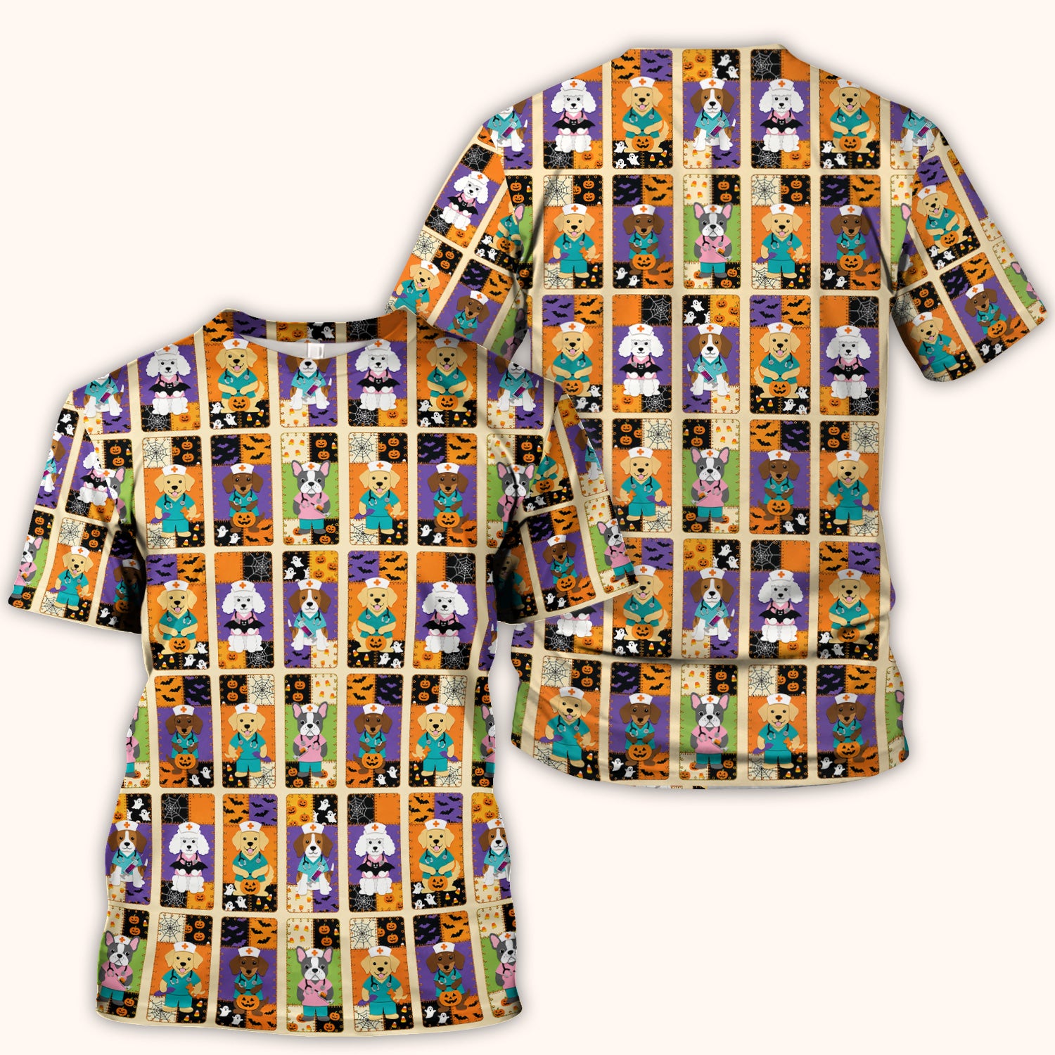 Spooky Halloween Dog Veterinary Scrub Top, Comfortable Scrubs for Nurses