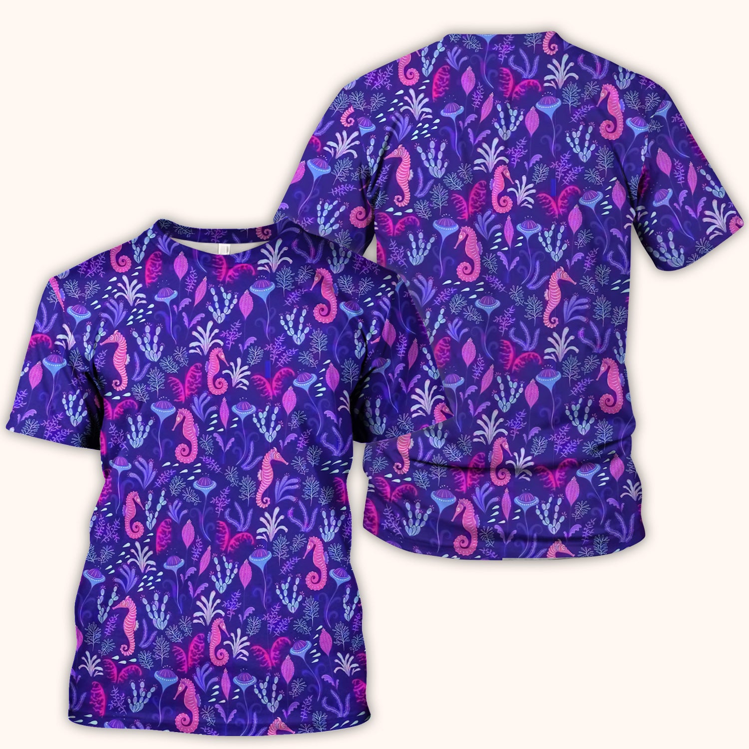 Purple Seahorse Ocean Scrub Top, Comfortable Scrubs for Nurses
