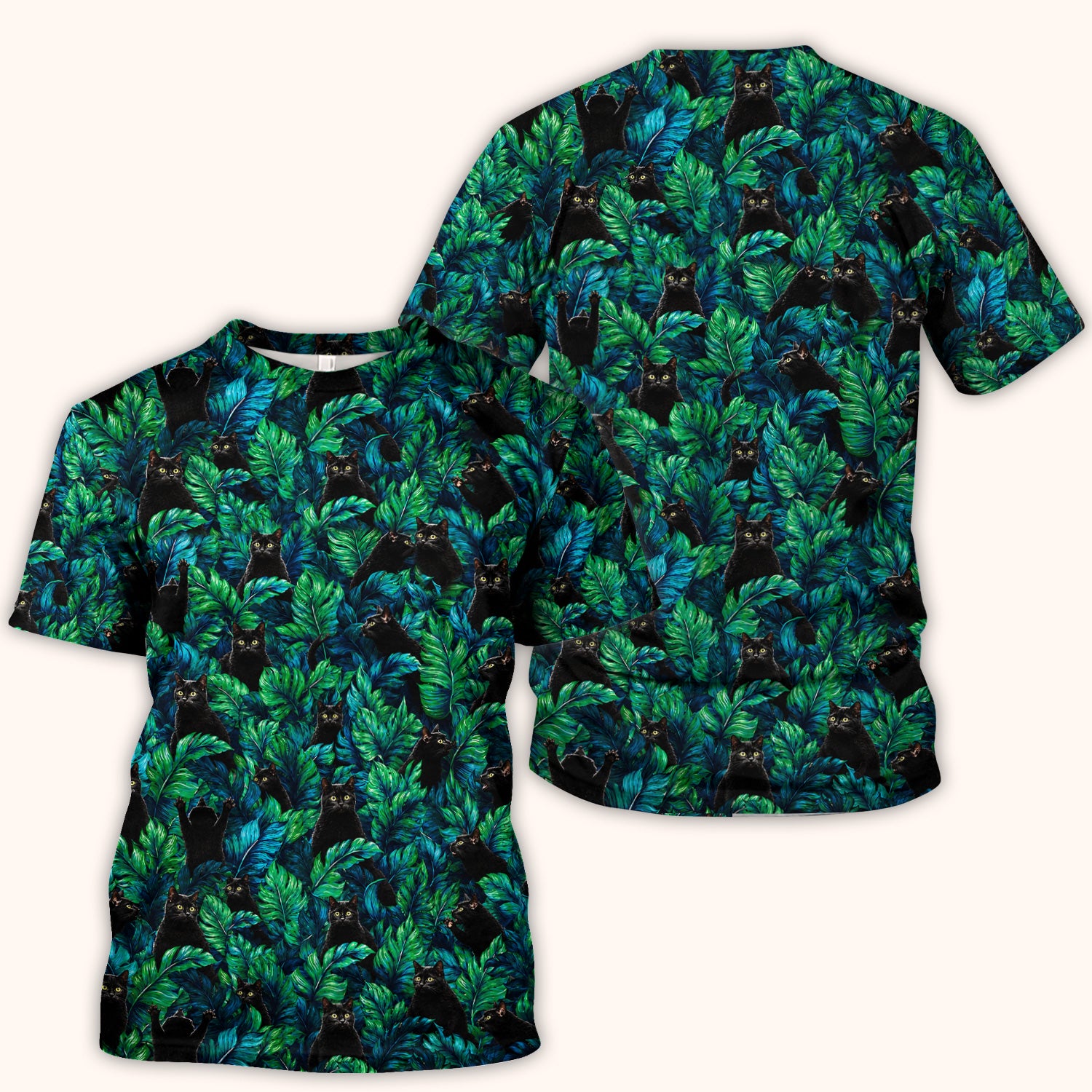 Black Cat Tropical Jungle Leaves Pattern Scrub Top, Comfortable Scrubs for Nurses