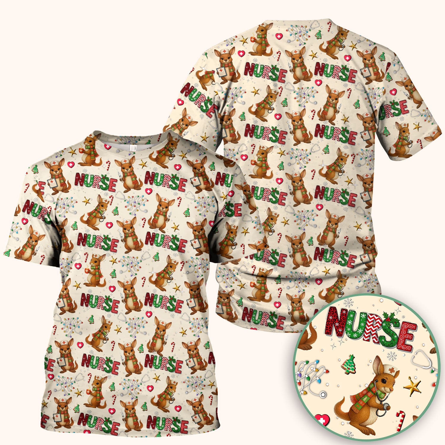 Aussie Kangaroo Christmas Scrub Top - Funny Holiday Nurse Shirt for Women - Cute Animal Medical Uniform
