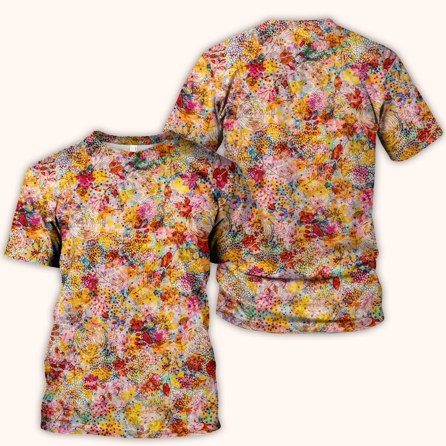Autumn Floral Leaves Pattern Scrub Top, Comfortable Scrubs for Nurses