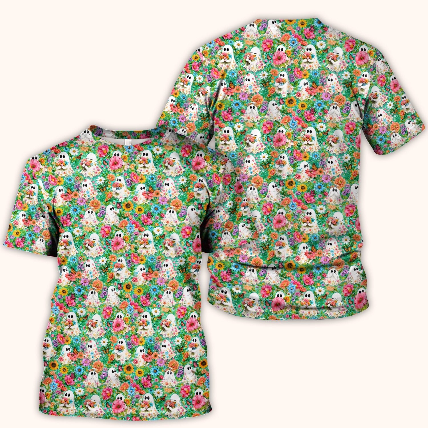 Cute Halloween Floral Ghosts Scrub Top, Comfortable Scrubs for Nurses