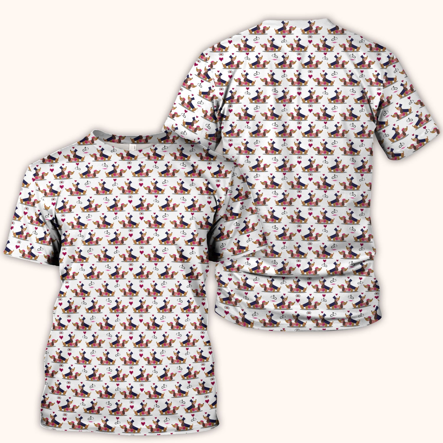 Cute Dachshund Valentine Nurse Scrub Top - Funny Gift for Women