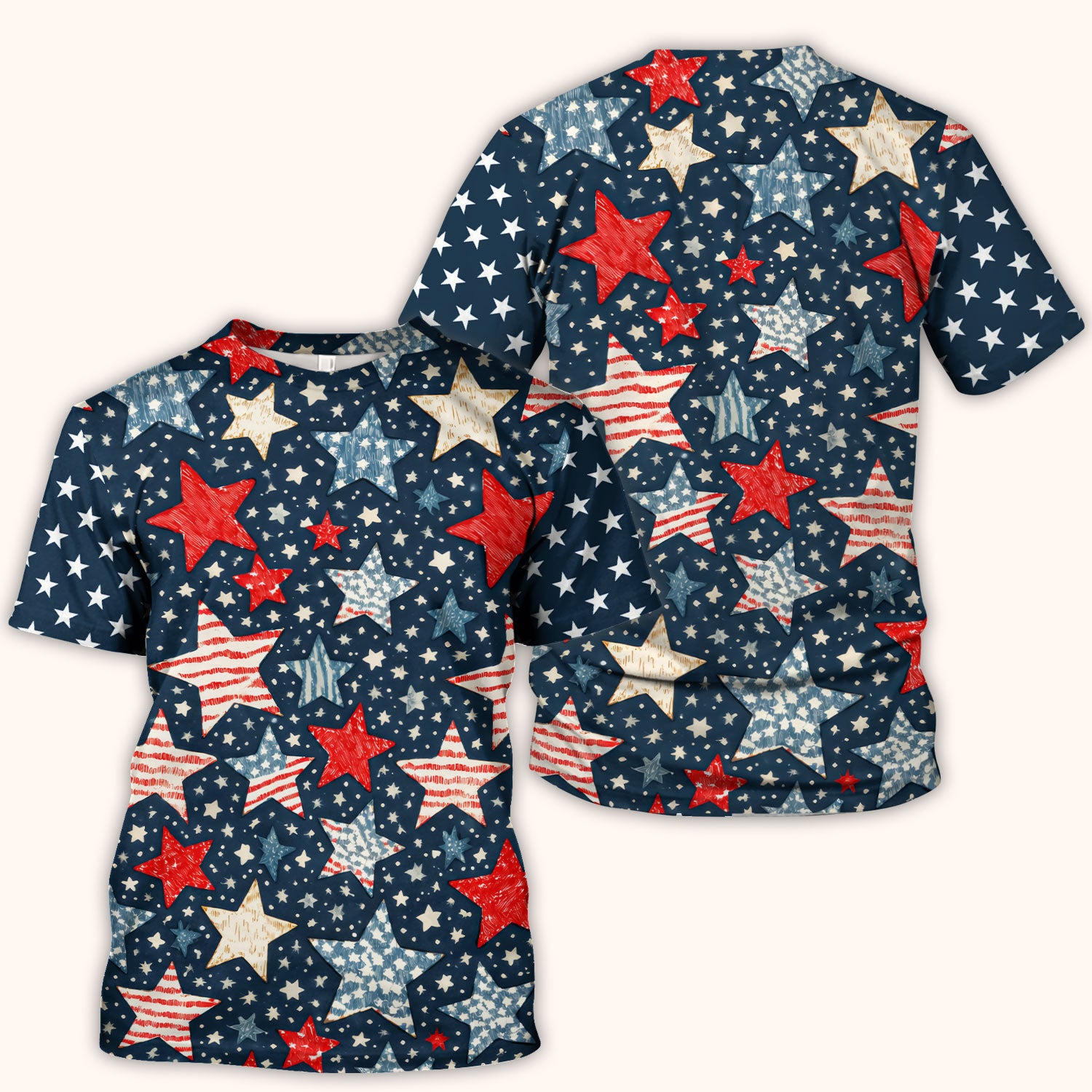 Patriotic Star Pattern Medical Scrub Top, Breathable Fabrics Nursing Uniform